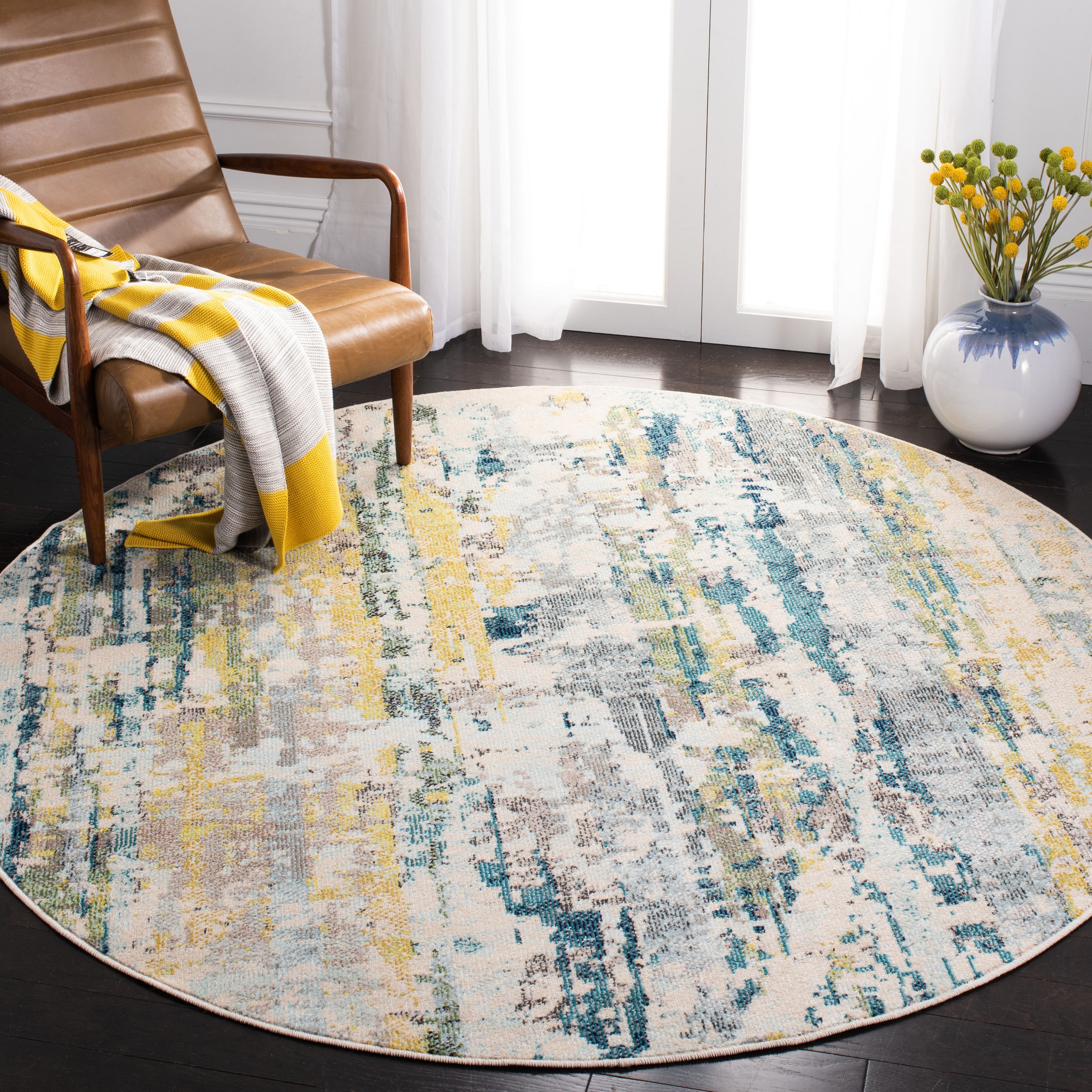 Safavieh MAD260B-7R Madison Avery 7 x 7 (ft) Loomed Polypropylene Beige/Olive Round Indoor Abstract Area rug