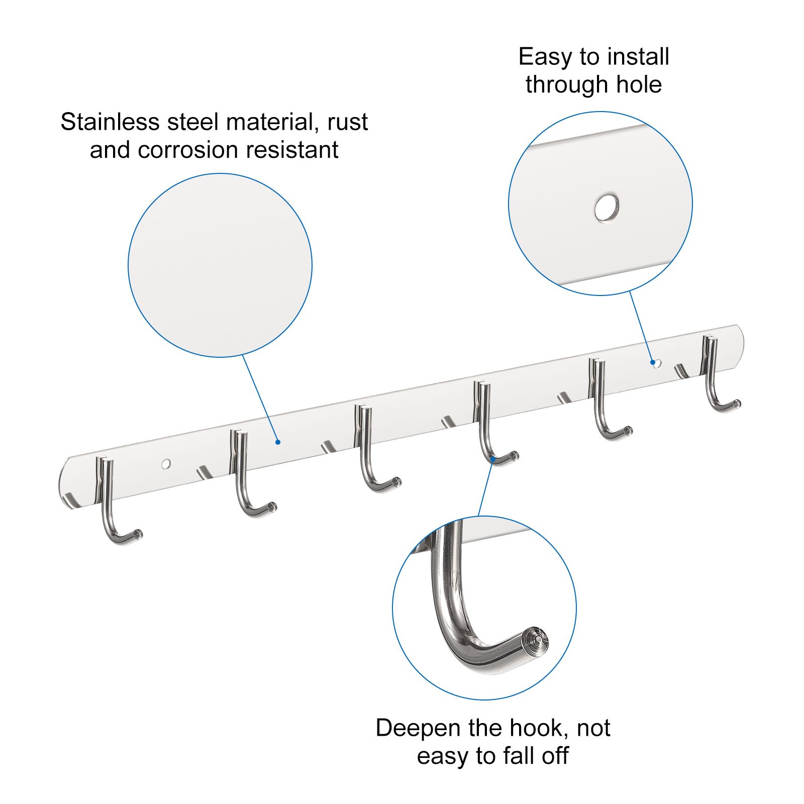 Unique Bargains Coat Hook Rack 201 Stainless Steel Coat Rack Wall ...
