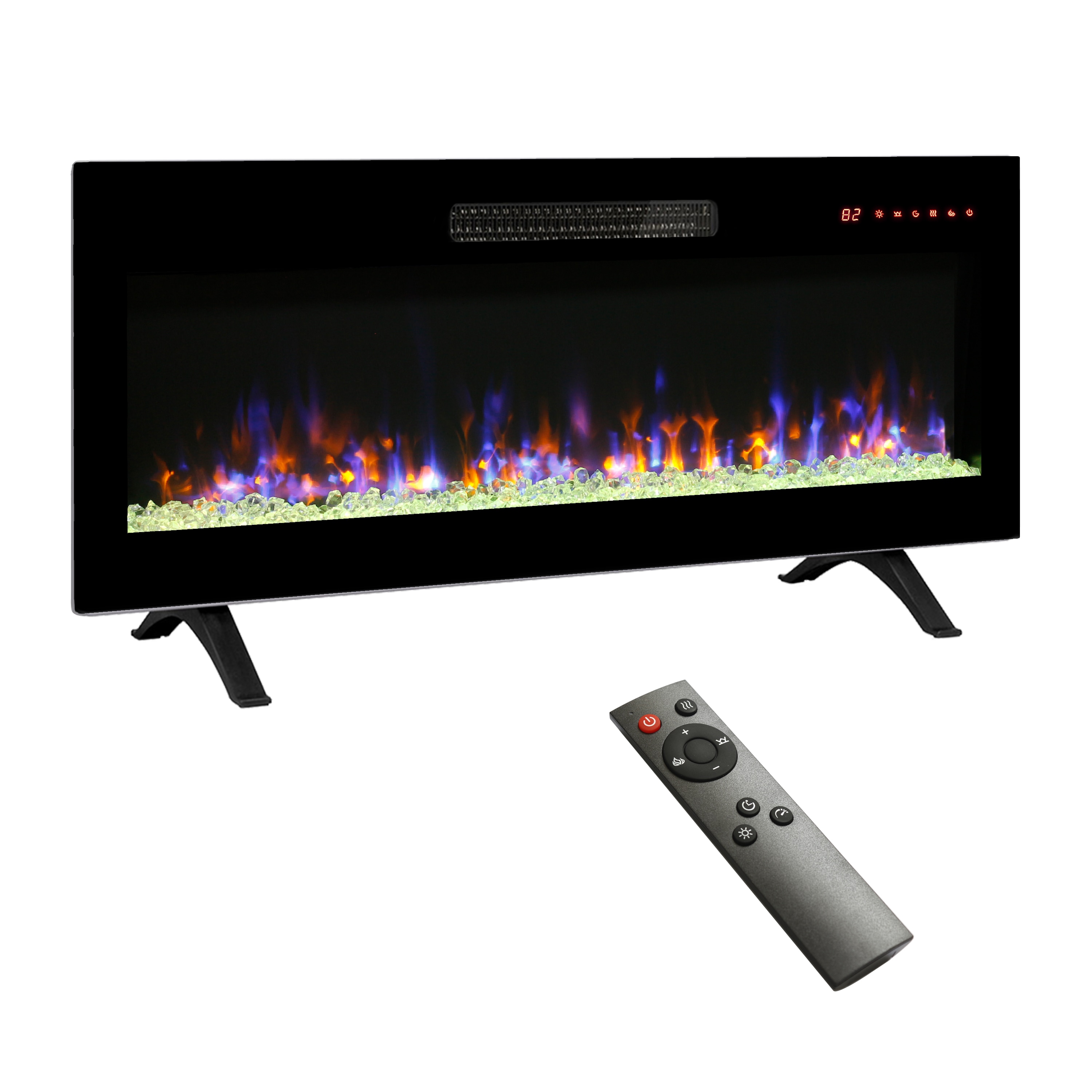 LUXEYARD 42 inch recessed ultra thin tempered glass front wall mounted electric fireplace with remote and multi color flame and emberbed LED light heater