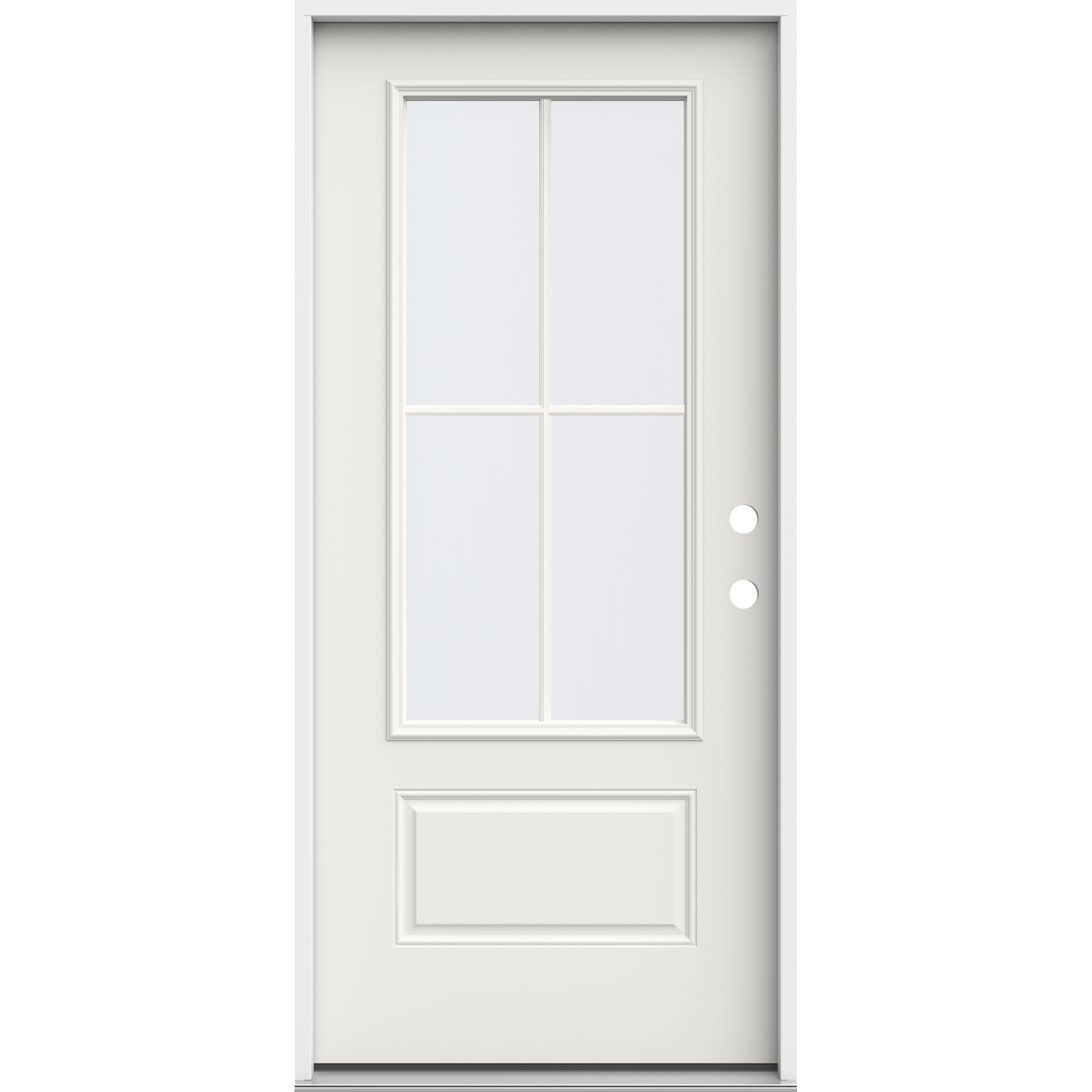JELD-WEN LOWOLJW230500253 36-in x 80-in x 4-9/16-in Steel 3/4 lite Left-hand inswing White Painted Prehung Front Door Insulating core