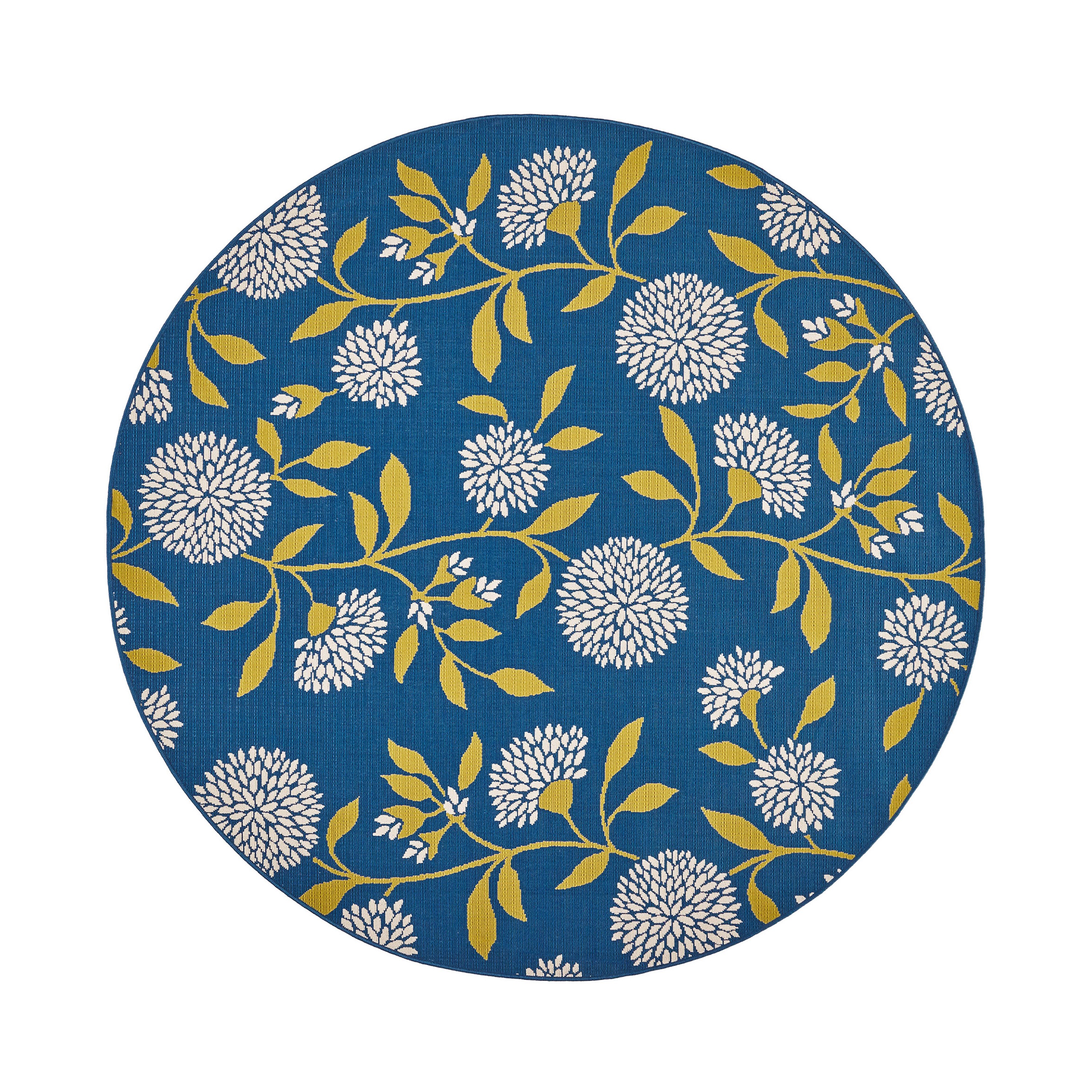 Benzara BM321214 Tufted Polypropylene Blue, Yellow, White Round Indoor/Outdoor Area rug