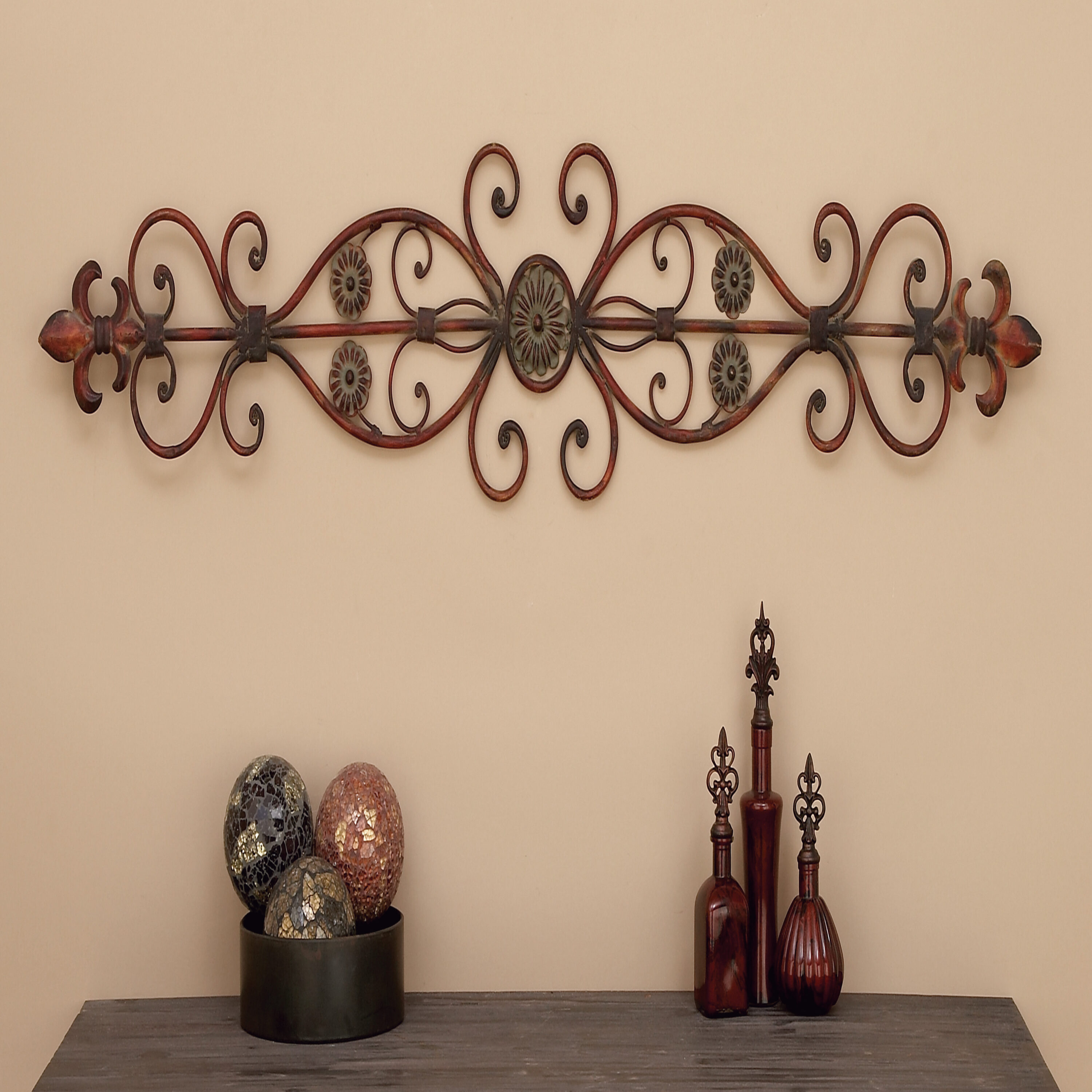 Grayson Lane 80052 54-Inches W x 11-Inches H Metal Ornamental Scroll Floral Wall sculpture