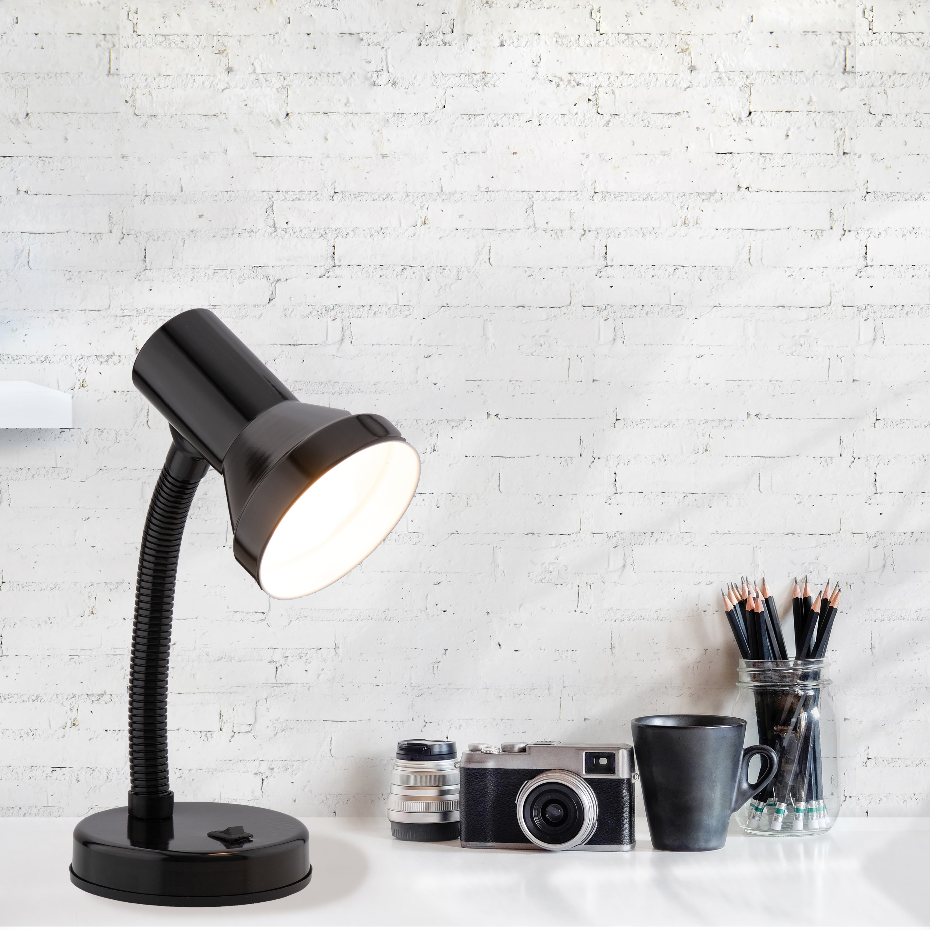 12-in Adjustable Black Desk Lamp with Metal Shade at Lowes.com