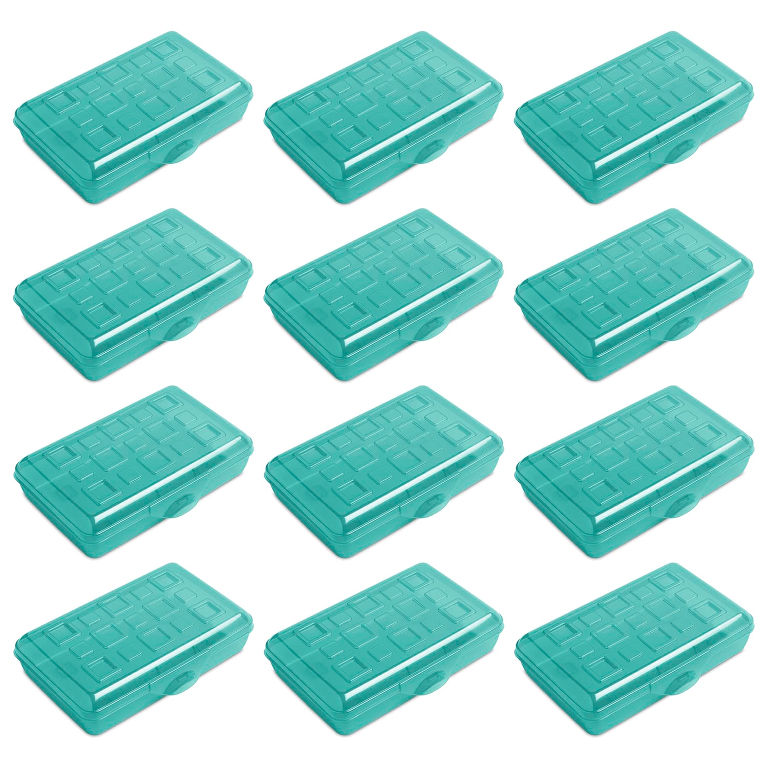 Sterilite 317978 12 -Pack ( 5.63-in W x 2.13-in H x 8.38-in D ) Molokai Blue Tint Plastic Stackable Bin