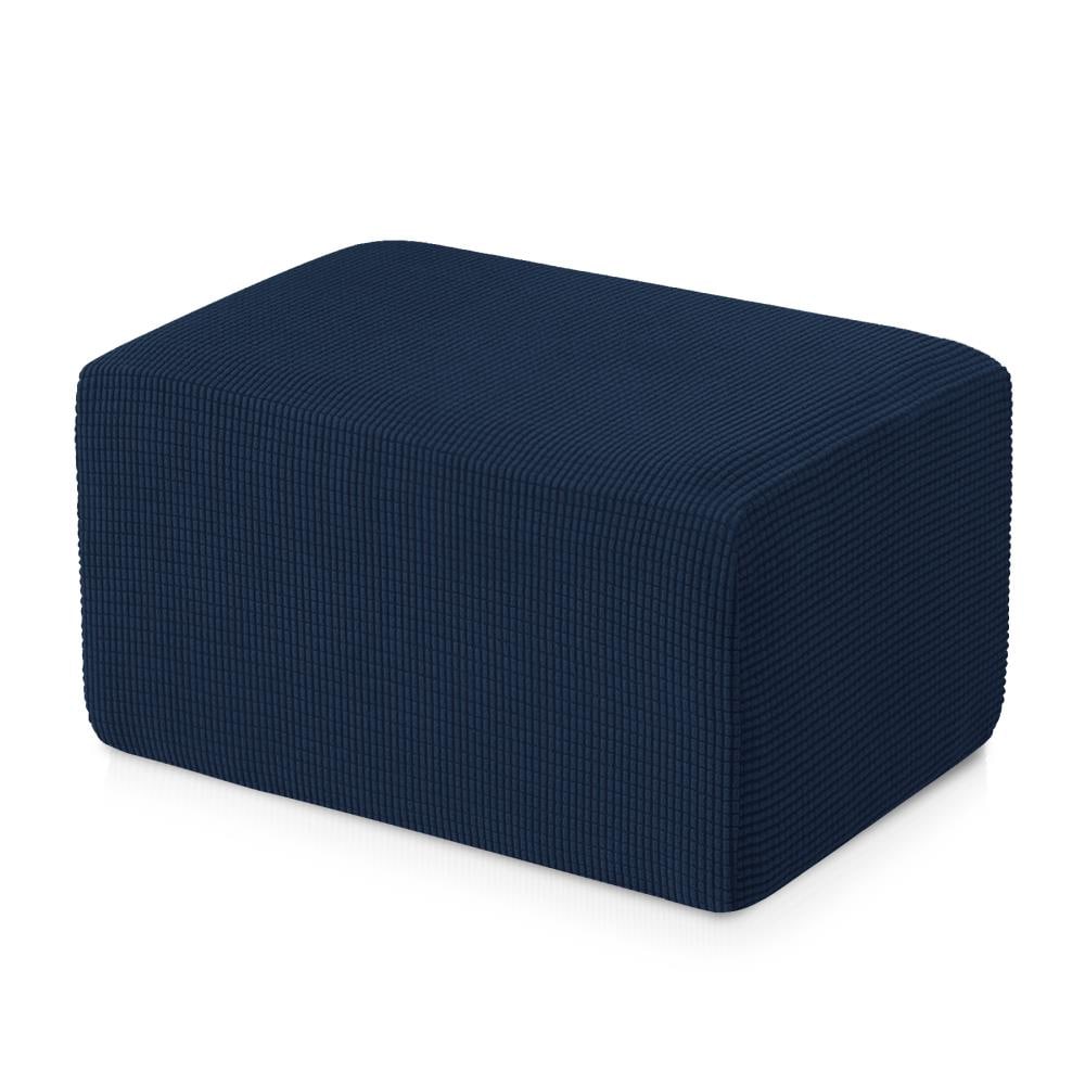 Subrtex SBTADT023 Textured grid Navy Jacquard Ottoman Slipcover 45.7-in W x 19.7-in H x 30-in D