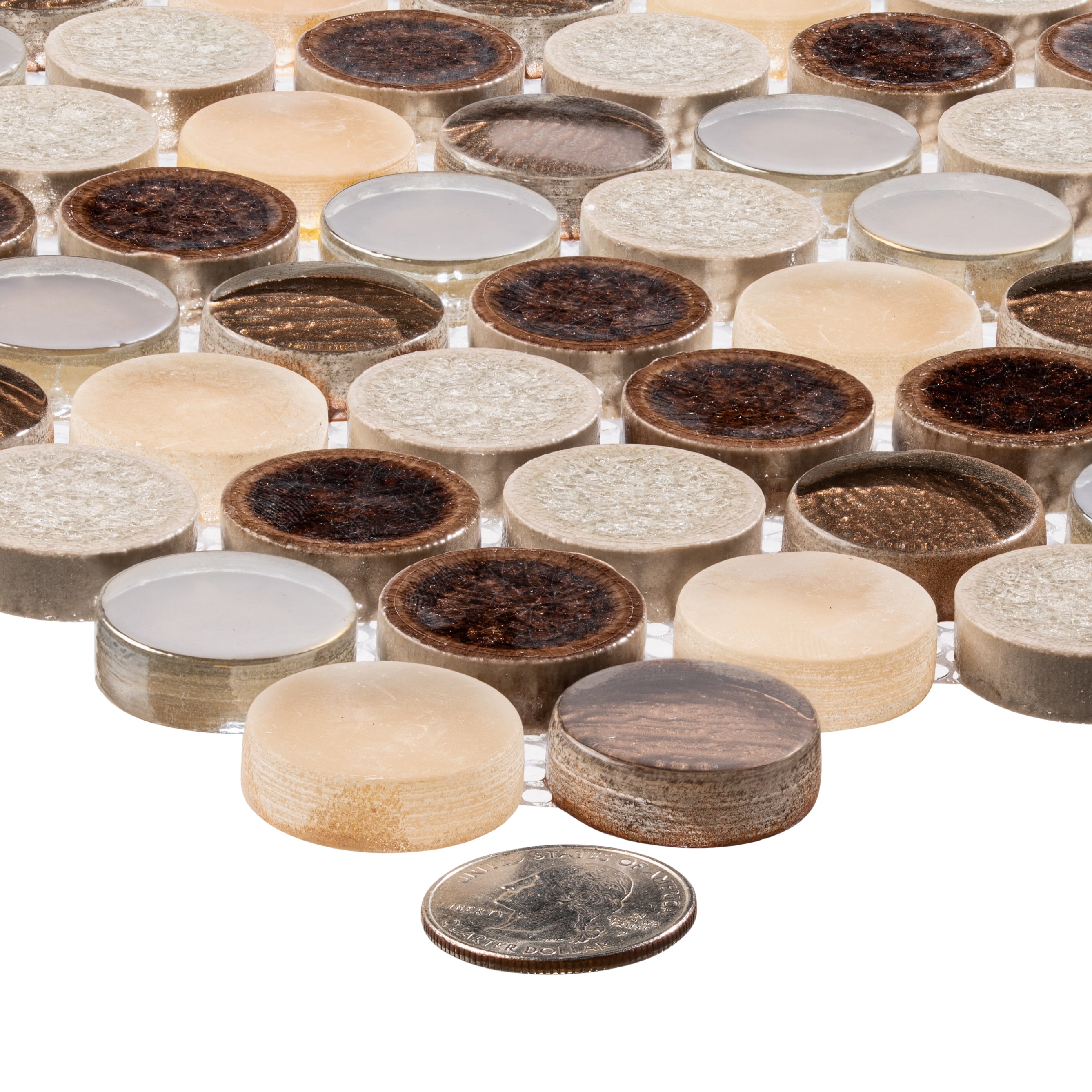 Polka Brown Penny Round Mosaic Ceramic Tile Sheet