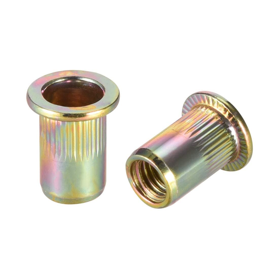 Etokfoks  30 Pack M8 Carbon Steel Yellow Zinc Plated Flat Head Rivet Nuts 1 25 mm Thread for 1 0 3 5 mm Grip Range
