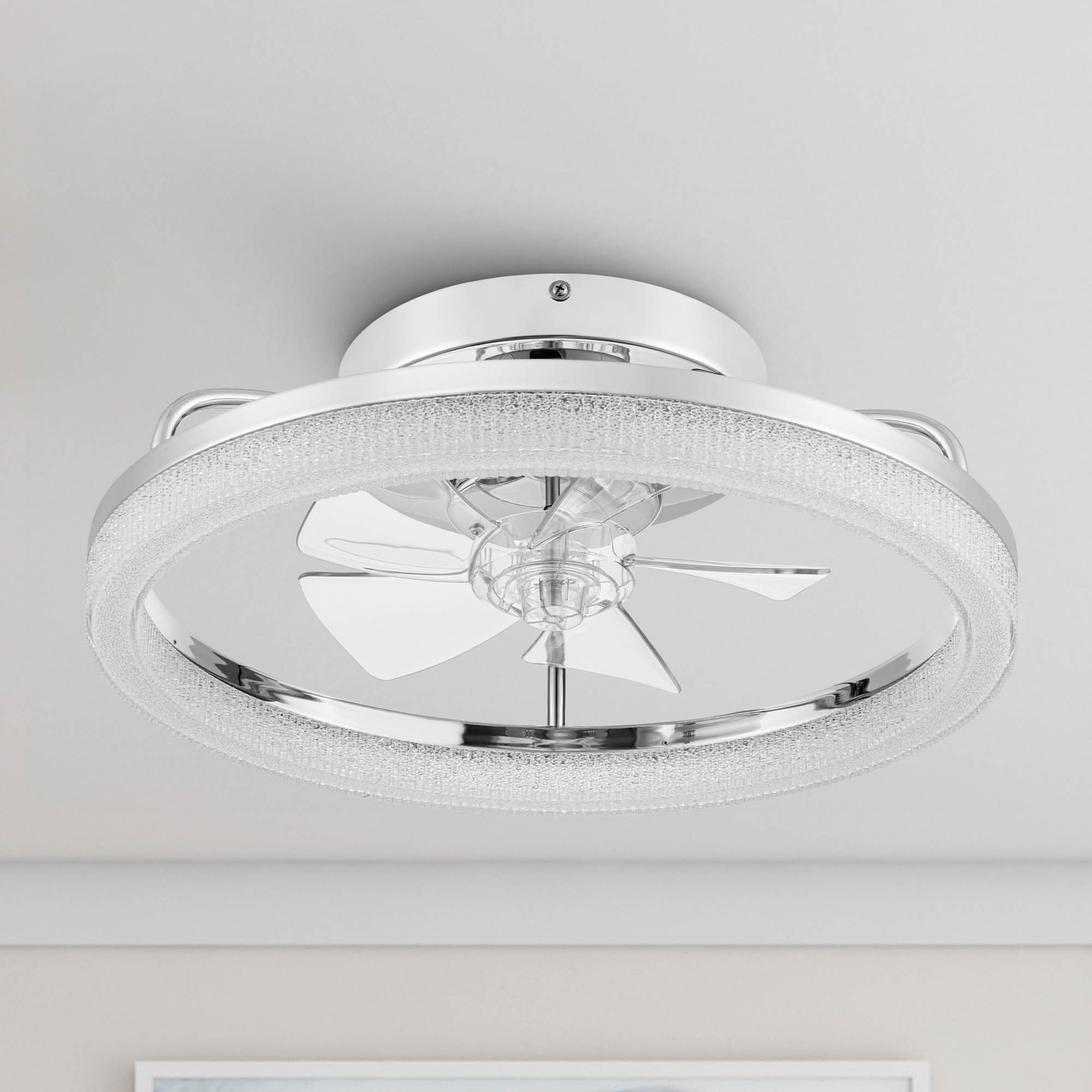 Harbor Breeze 43581 Brookshore 20-in Color-Changing Flush Mount Chrome with Clear Blades Fandelier Ceiling Fan With Light - Remote Included ( 5 -Blade )