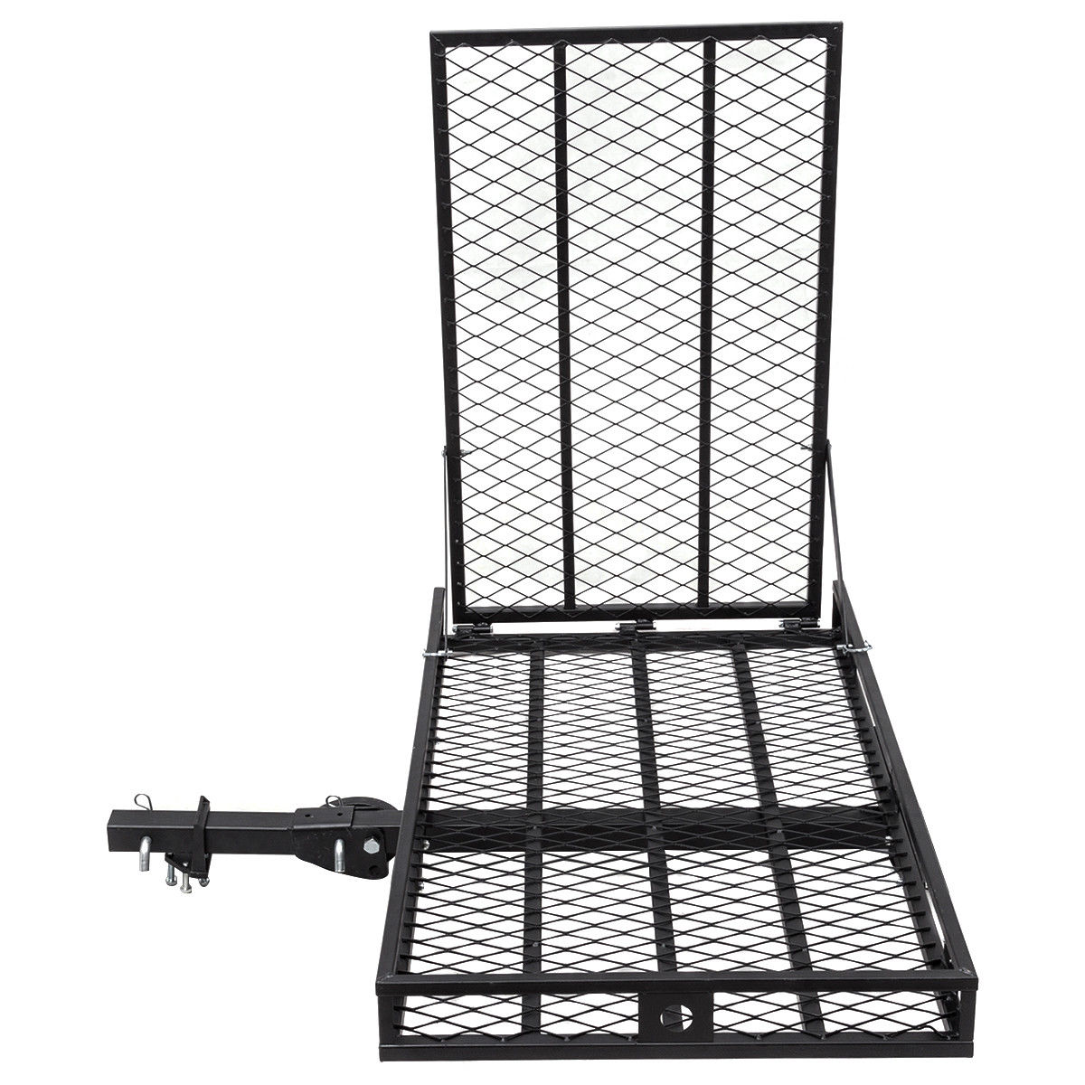Folding Hitch Mounted Steel Wheelchair Carrier with 3 Position Ramp for Outdoor Use