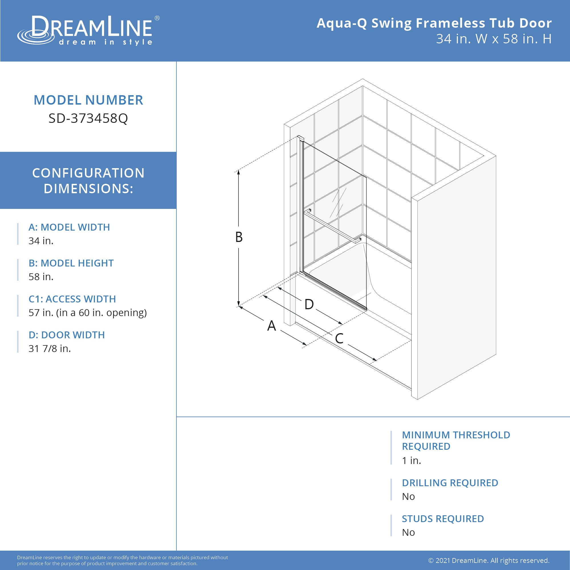 DreamLine SD-373458Q-06 Bathtub-Doors - View #2