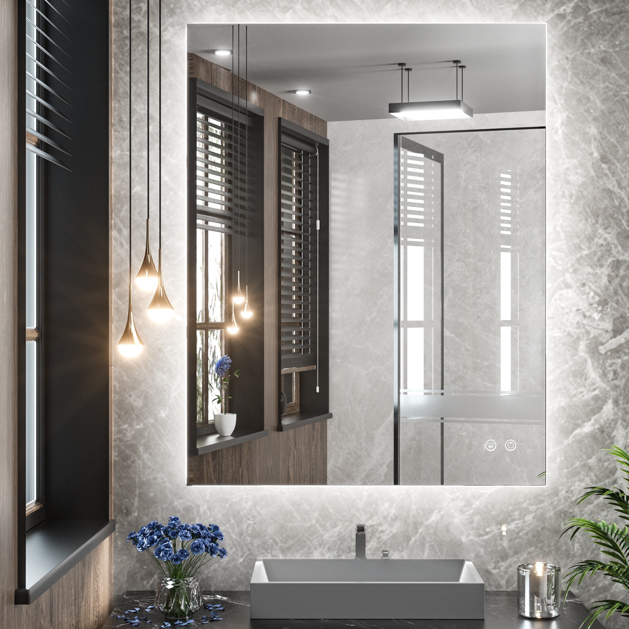 Keonjinn LW-JZ-BGSSW-6181 24-in x 32-in Polished Frameless Rectangle Dimmable LED Lighted Fog Free Bathroom Vanity Mirror ( Sliver )