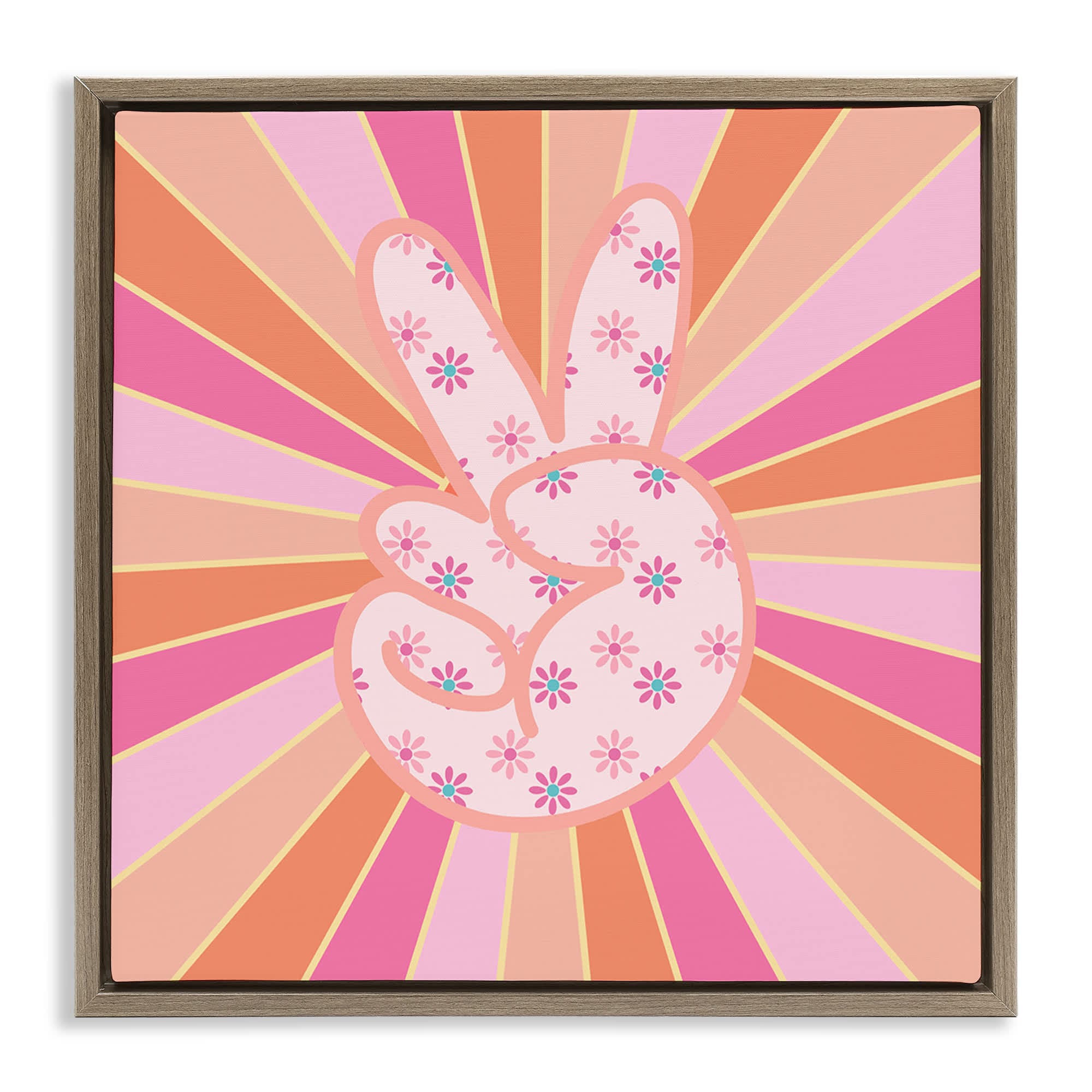 Stupell Industries BS-423-FFE-17X17 Beaming Peace Sign Hand Brown Framed Floater Canvas Wall Art By Jesse Keith 18 x 18