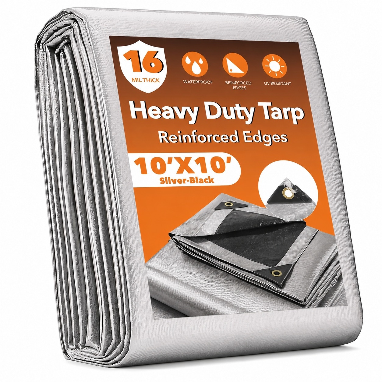 Aoibox  10 x 10FT Waterproof Tarp 16 Mil Heavy Duty Tarps with Reinforced Edges or Brass Grommets 100 UV Blocking