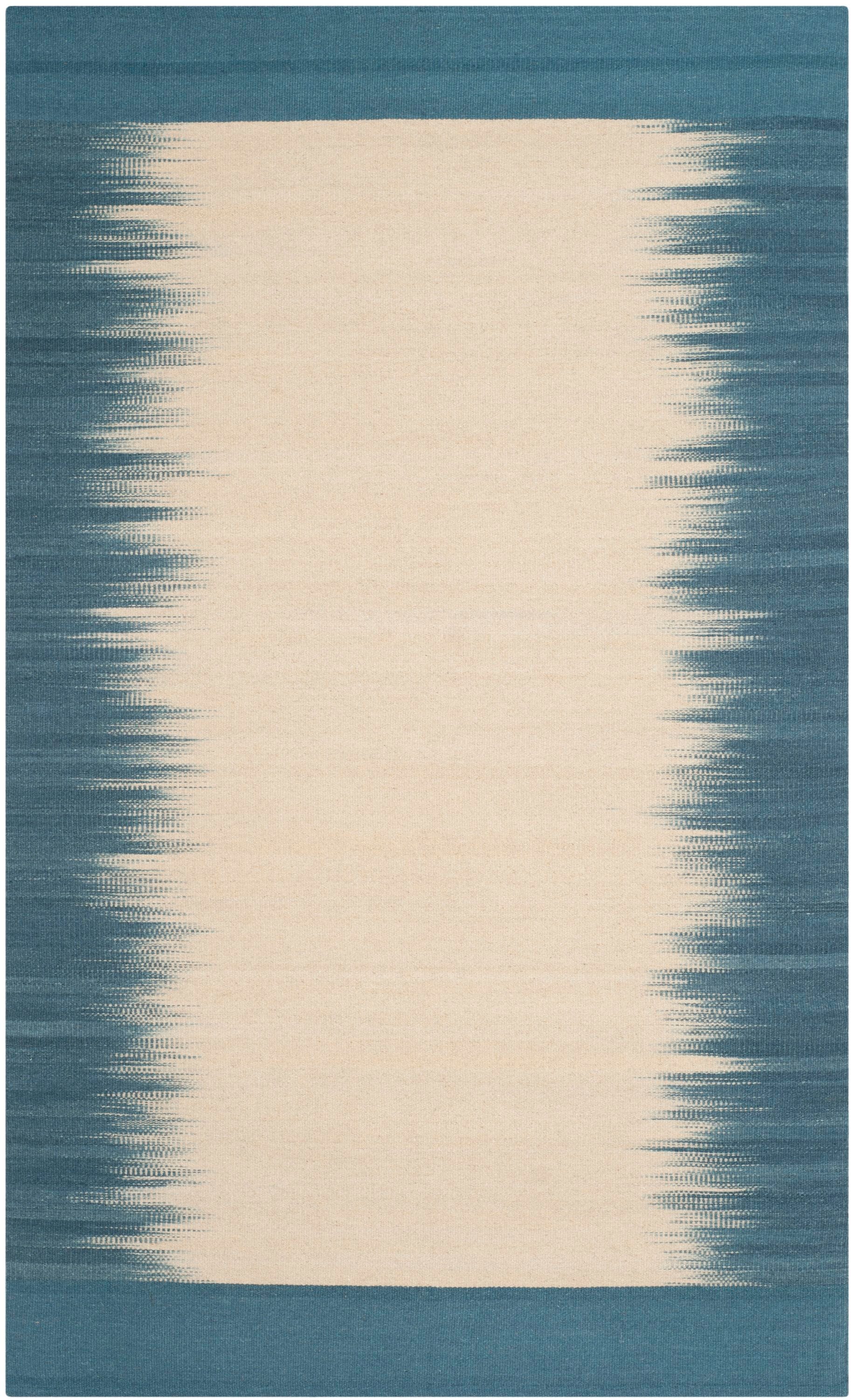 Light Blue and Beige Wool Flat Woven Reversible Rug, 4' x 6'