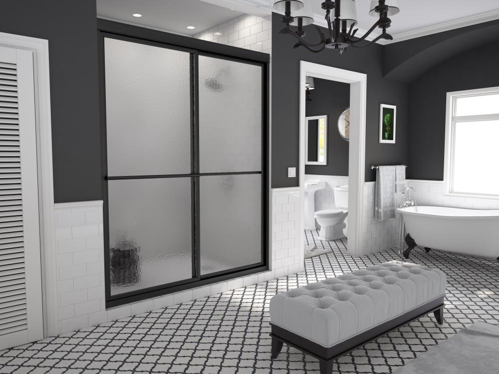 Coastal Shower Doors 1656.70O-A Newport Matte Black 56-in to 57-1/2-in W x 70-Inches H Framed Bypass Sliding Shower door 5/32-in Thick Frosted Glass