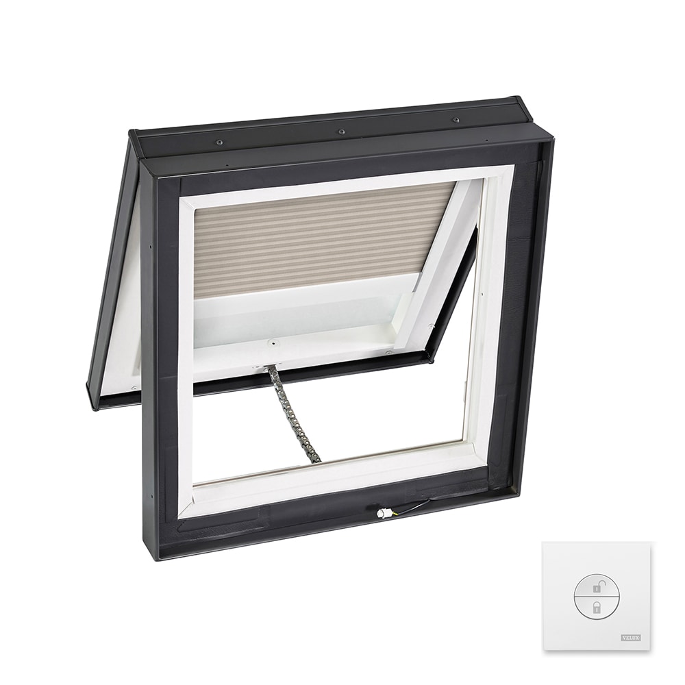 VELUX VCS 3434 2004FS01W 34.5-in x 34.5-in Solar-powered Venting Curb Mount Skylight with Laminated Low-e Argon Glass and Light-filtering Blinds Included