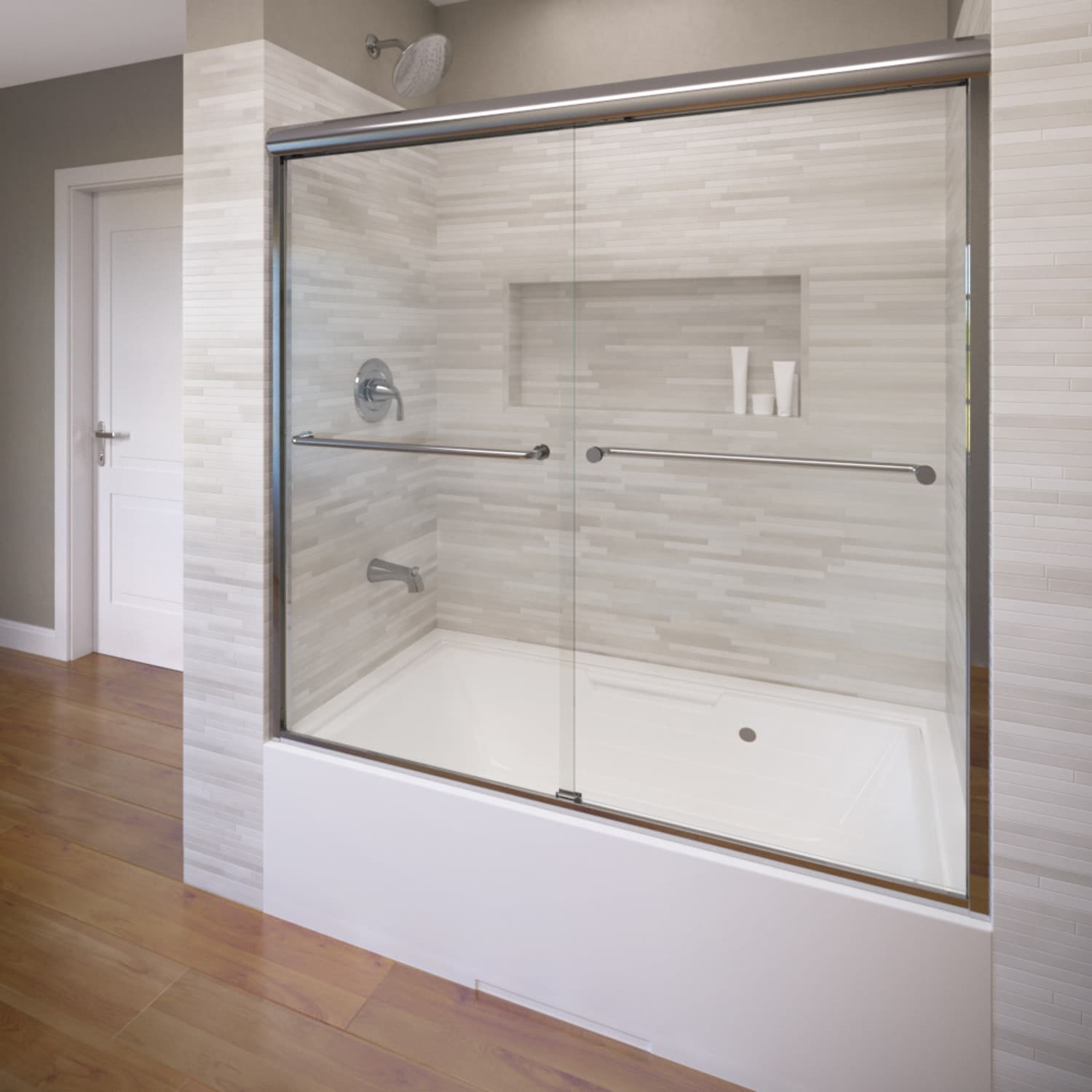 Basco CELH05A6058CLSV Celesta Polished chrome 56-in to 60-in W x 58.25-in H Semi-frameless Sliding Bathtub door