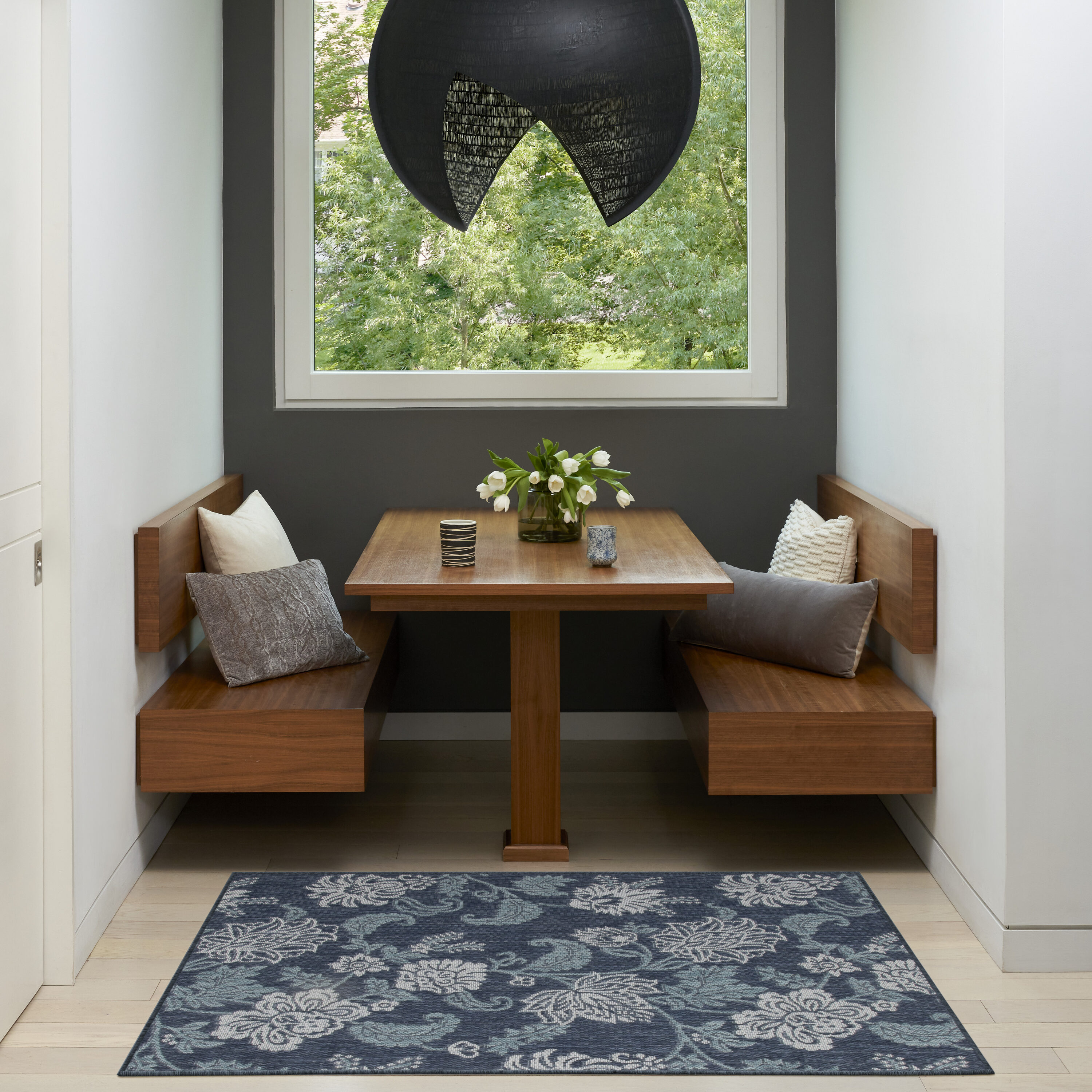 Nourison Home 099446959478 Garden Oasis 3 x 5 (ft) Loomed Polypropylene Navy Rectangular Indoor/Outdoor Floral/Botanical Tropical Area rug