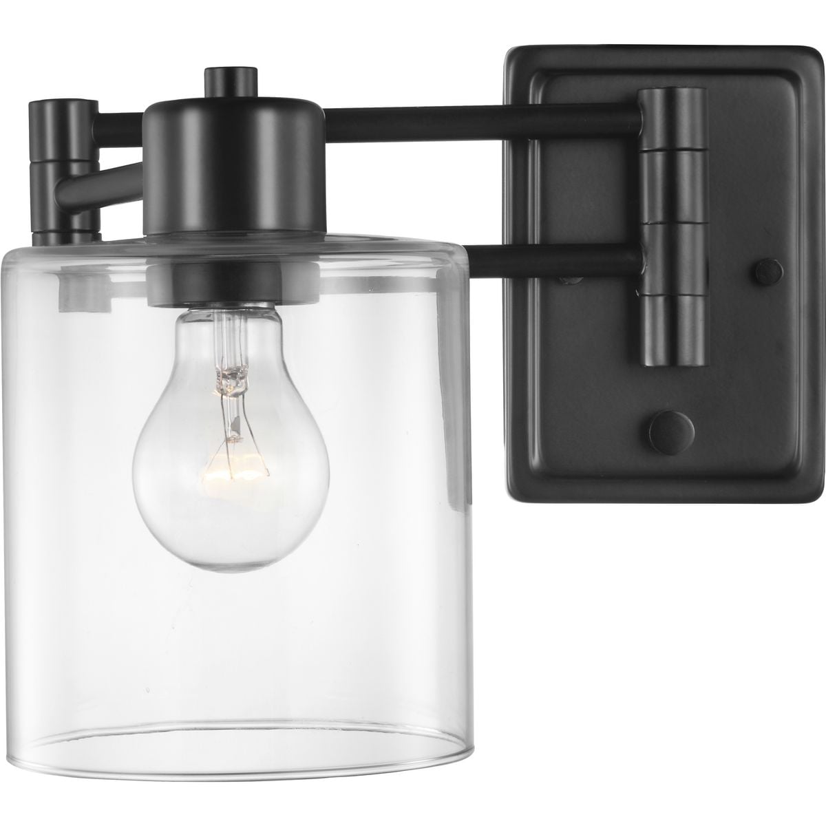 Milner Black Steel Swing Arm Wall Light with Clear Glass Shade