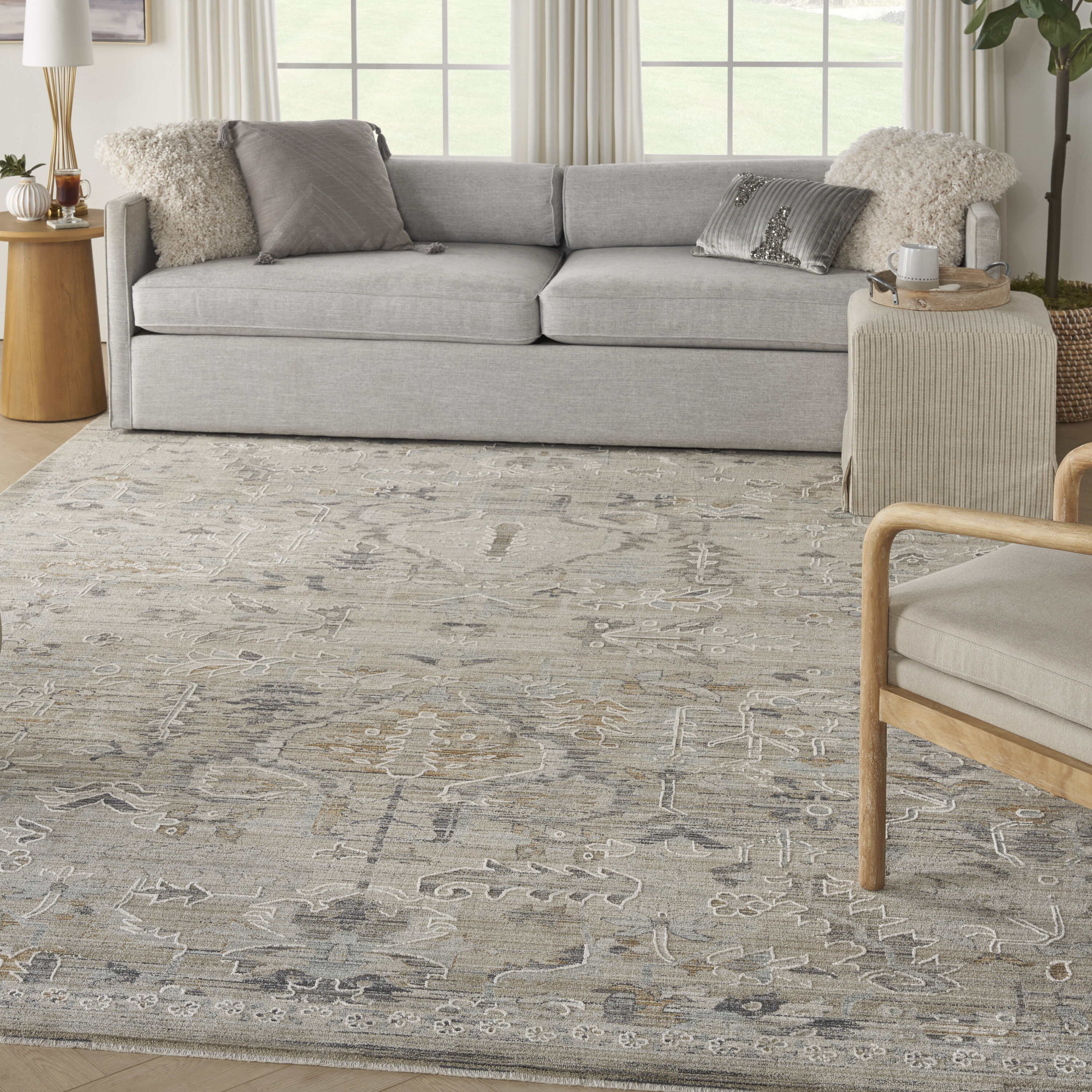 Nourison 099446104267 Nyle 9 x 11 (ft) Loomed Polyester Ivory Taupe Rectangular Indoor Tribal Vintage Area rug