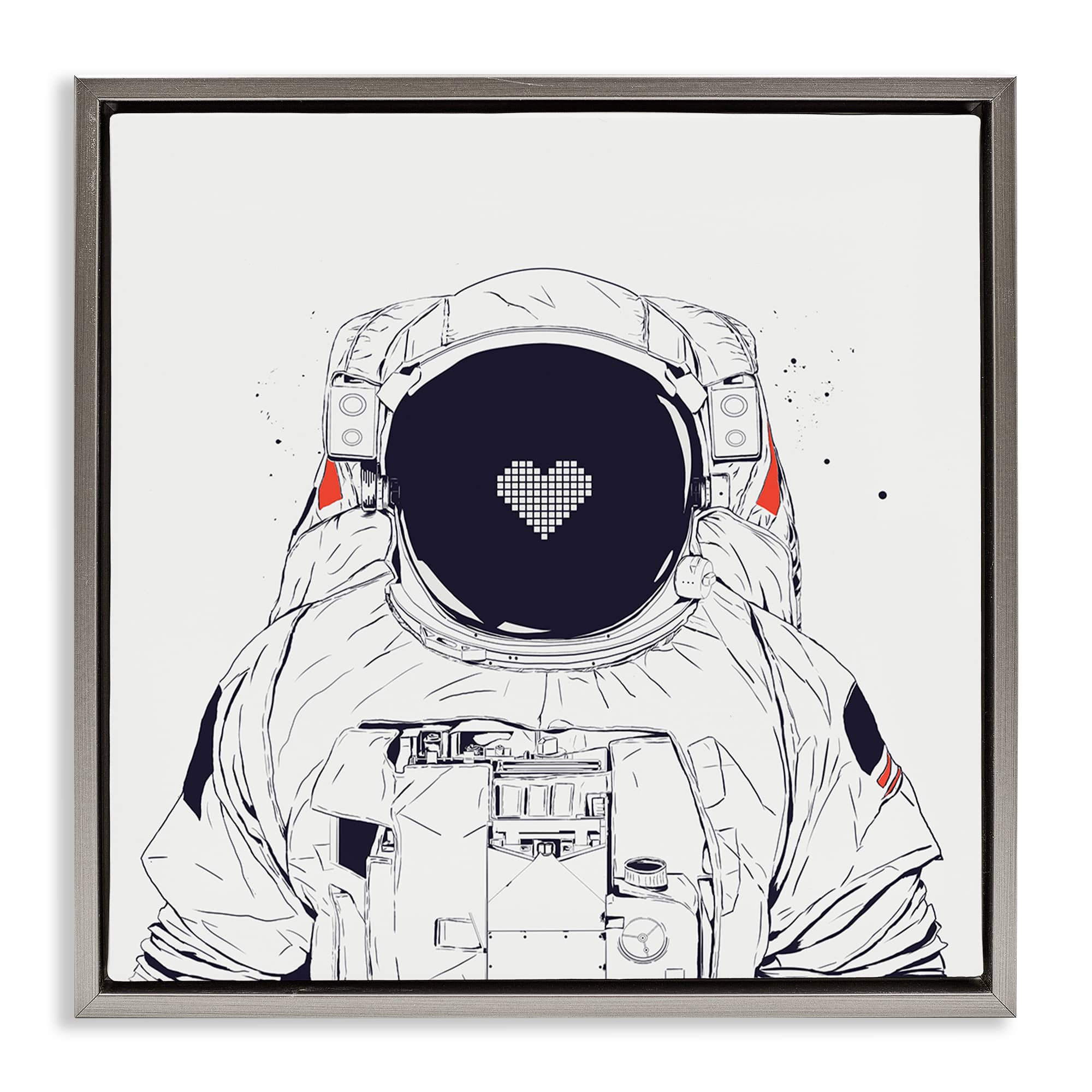 Stupell Industries BS-798-FFL-24X24 Minimal Astronaut with Heart Gray Framed Floater Canvas Wall Art By Balazs Solti 25 x 25