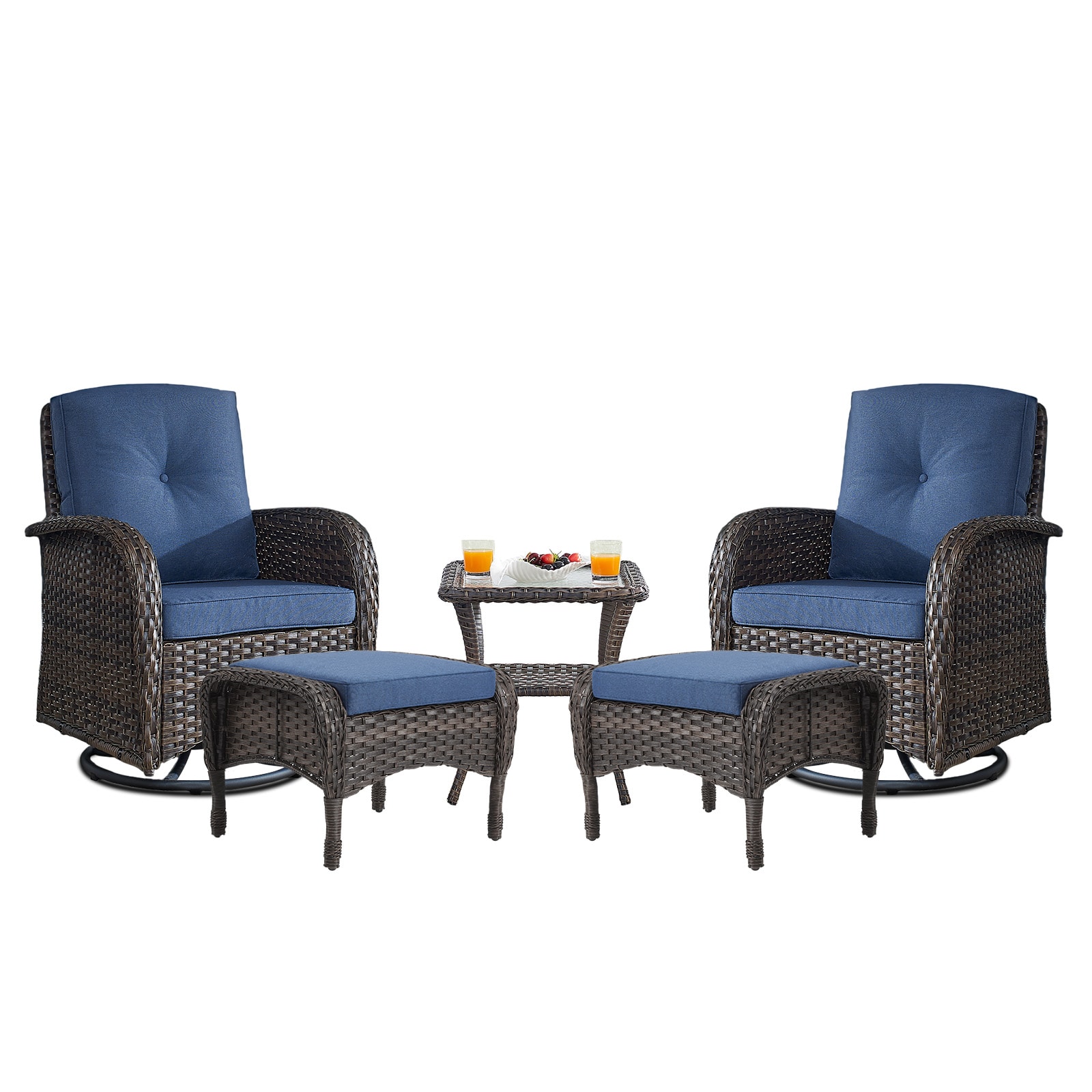  PA085116-1 PAnorama Series 5 -Piece Wicker Patio Conversation Set with Navy Cushions