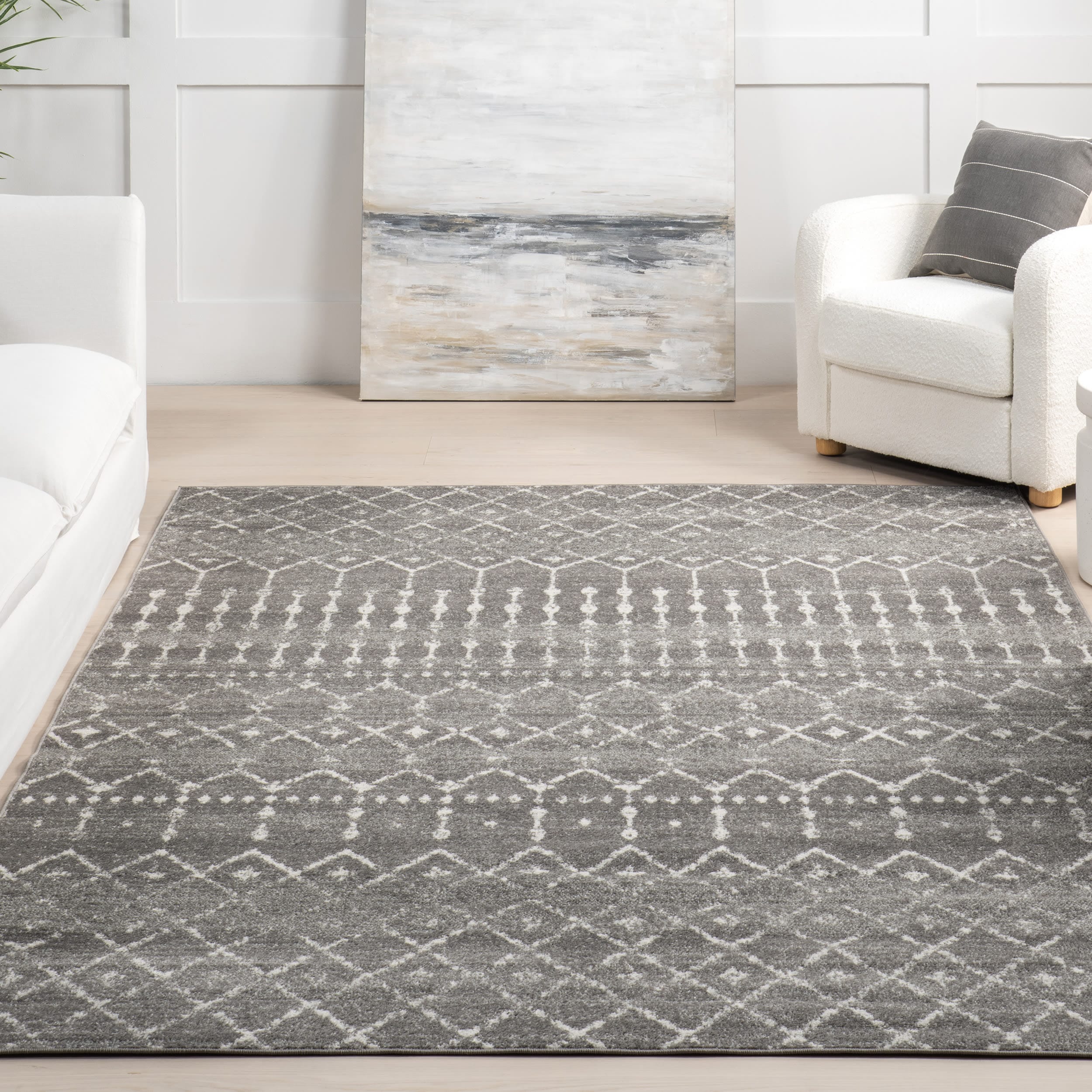 Dark Gray Moroccan Trellis Reversible Area Rug, 8' x 11'