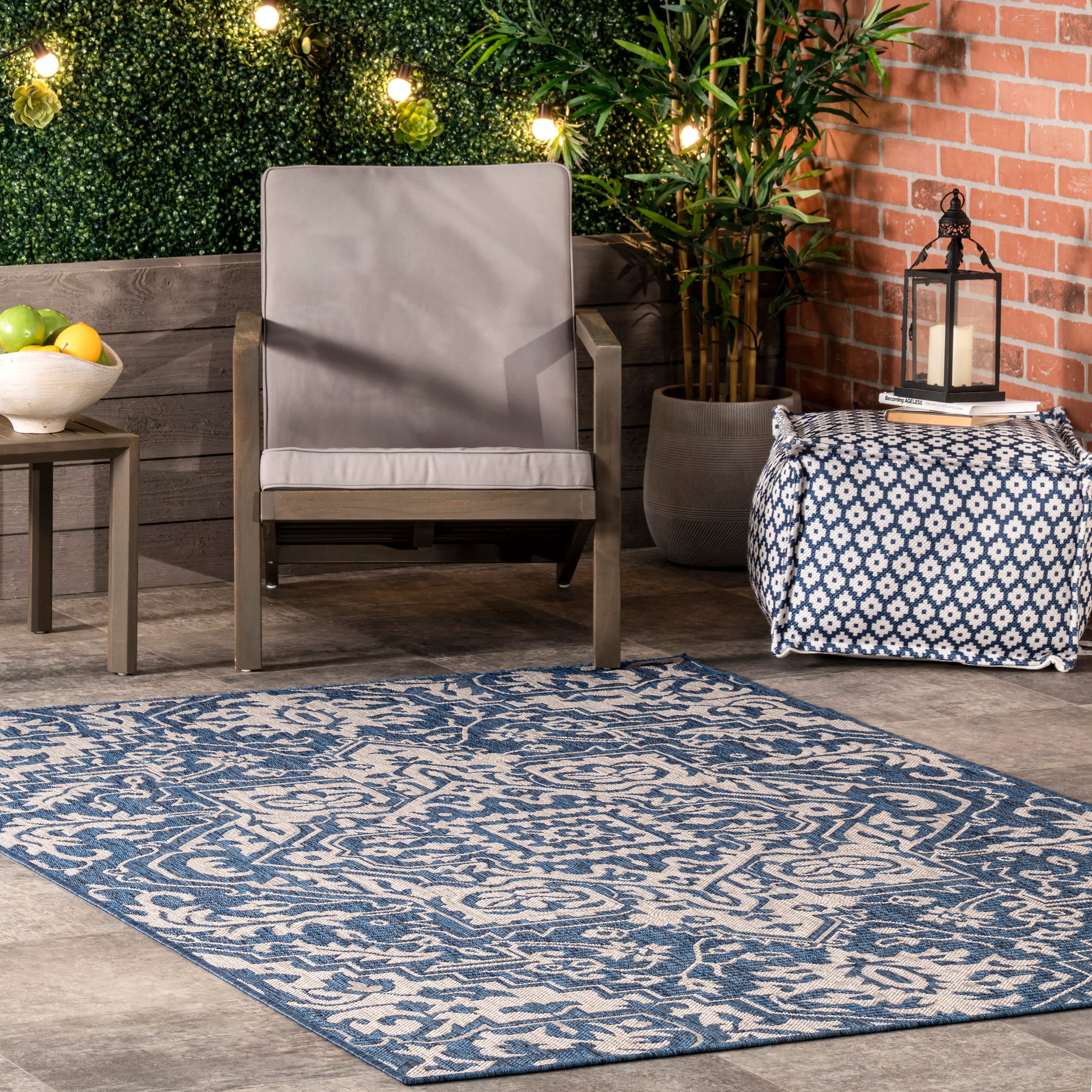 nuLOOM GBCB36B-8010 Cabana 8 x 10 (ft) Loomed Polypropylene Blue Rectangular Indoor/Outdoor Medallion Area rug