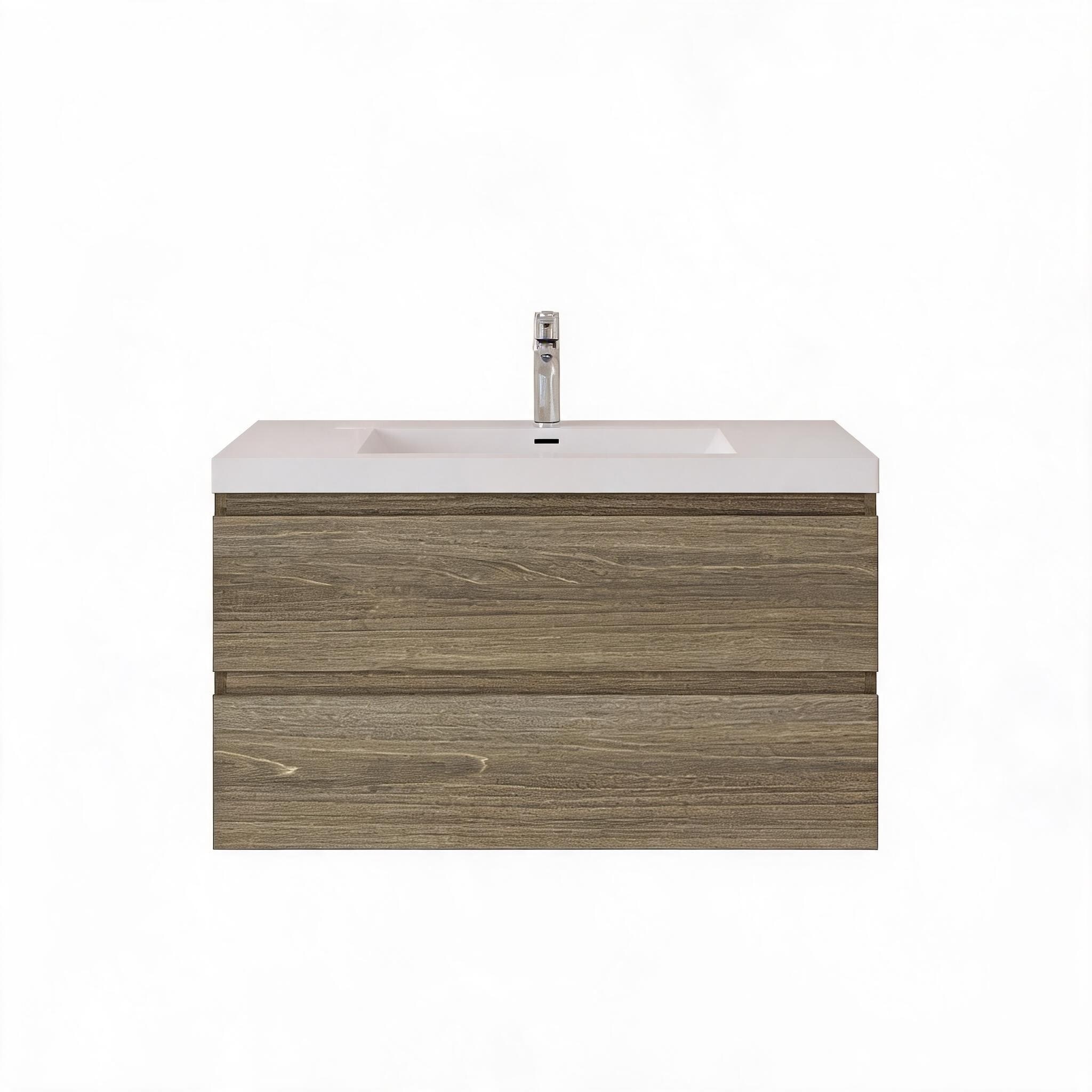 LIVACA 42 inch Ash Grey Floating Bathroom Vanity with Sink Wall-Mounted Storage Cabinet with Solid Surface Top Basin and Soft Close Drawers Fully Assembled