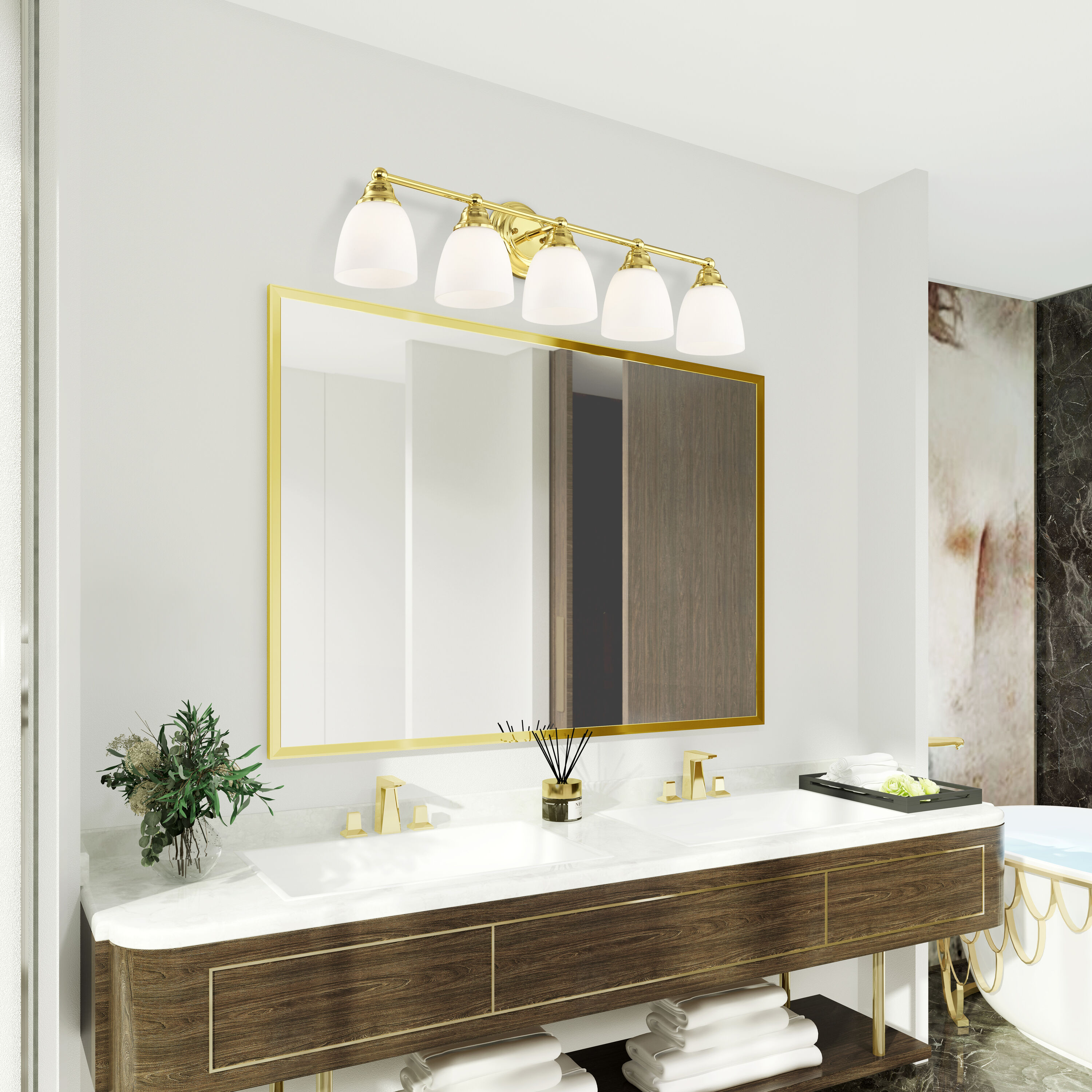 Livex Lighting Somerville 34-in 5-Light Polished Brass Livex Lighting Somerville 34-in 5-Light Polished Brass