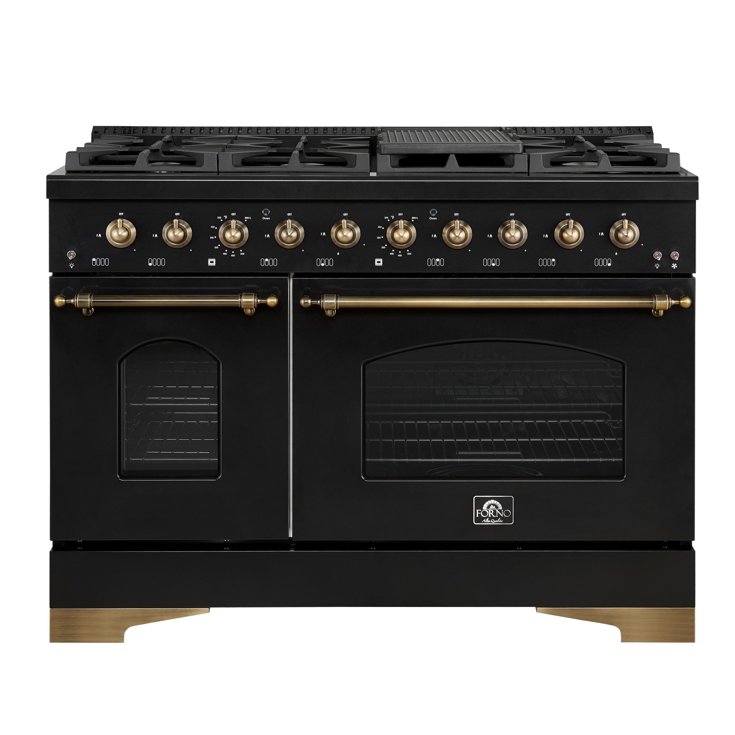 FORNO FFSGS6113-48BLK Antico 48-in 3.5-cu ft / 2-cu ft Convection Oven Freestanding Double Oven Dual Fuel Range ( Black )