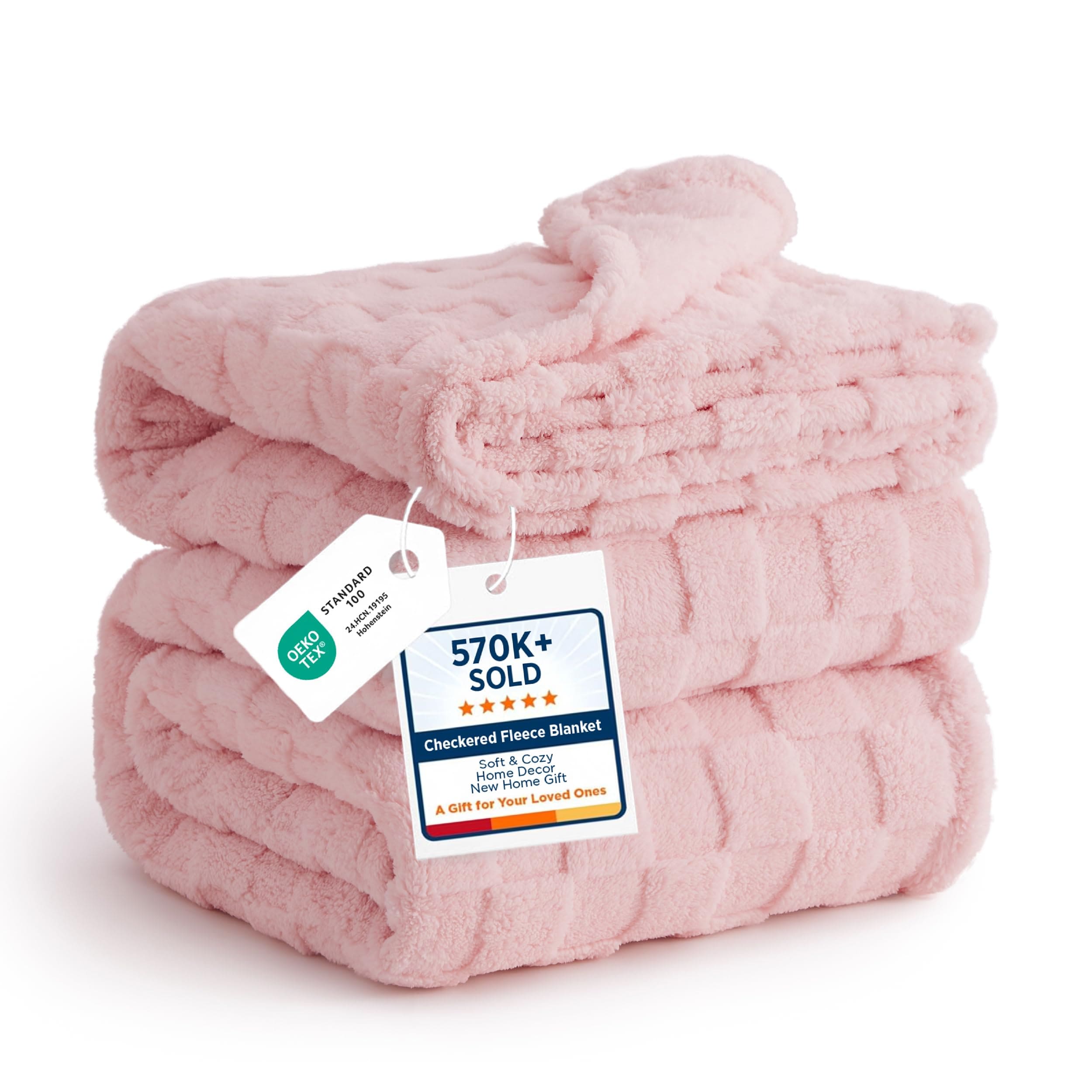 Bedsure 90x90 Queen 1-Piece Pink Jacquard Blanket