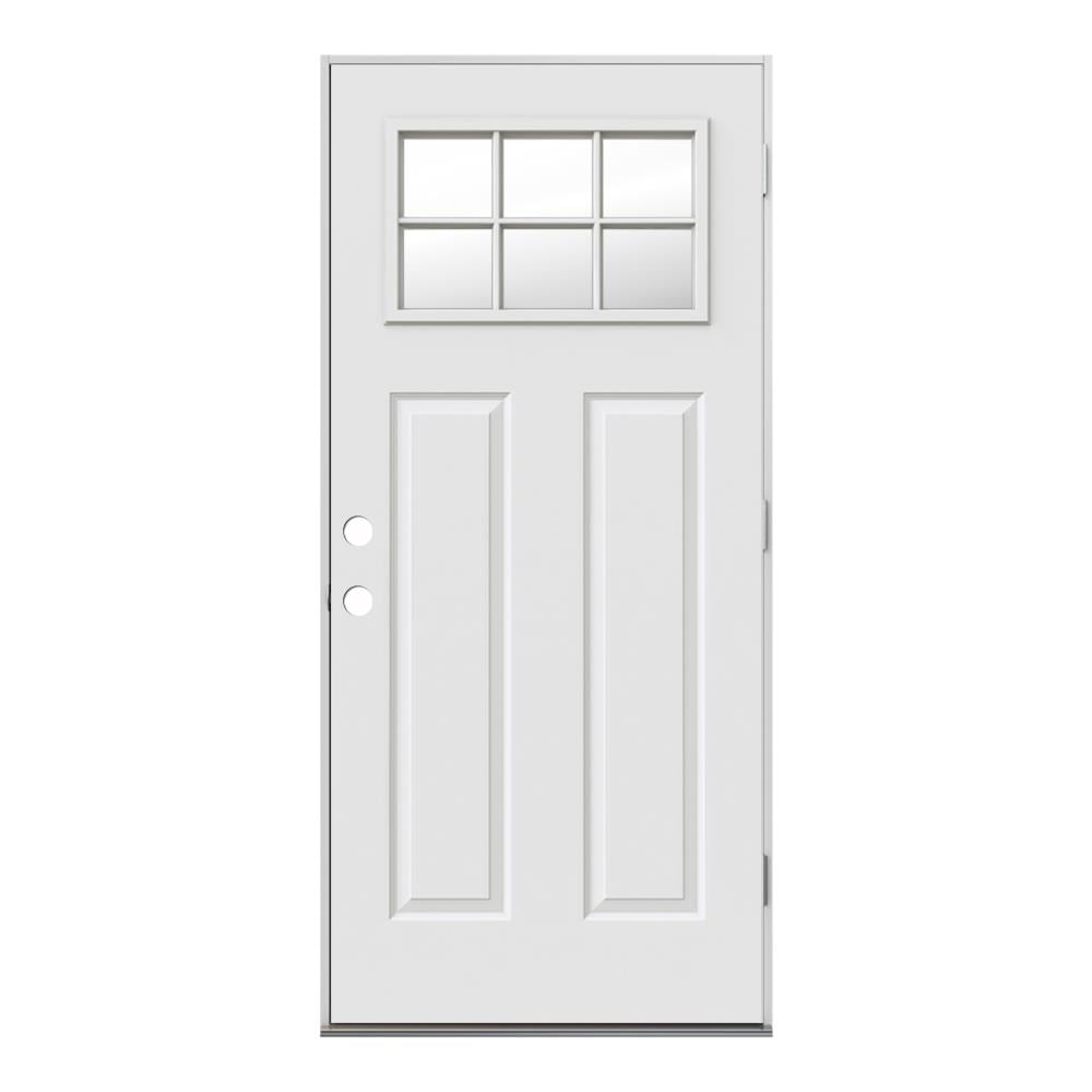 36-in x 80-in Steel Craftsman Left-Hand Outswing Primed Prehung Single Front Door Insulating Core in Off-White | - JELD-WEN JW232200043