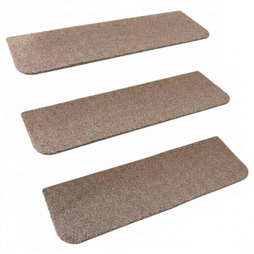 Etokfoks  Stair Treads 28x9 in 15 Pack Beige Non Slip TPE Backing Polyester Indoor Safety for Wooden Steps