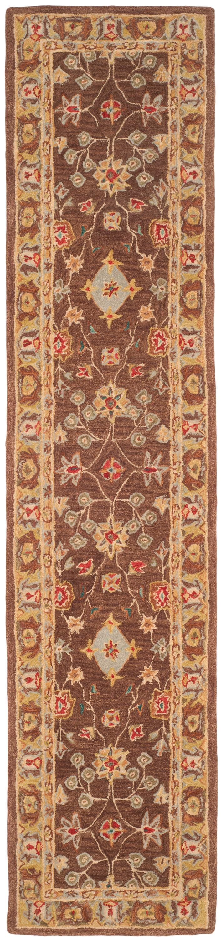 Safavieh AN562A-212 Anatolia Zaza 2 x 12 (ft) Tufted Wool Brown/Gold Rectangular Indoor Floral/Botanical Vintage Runner rug