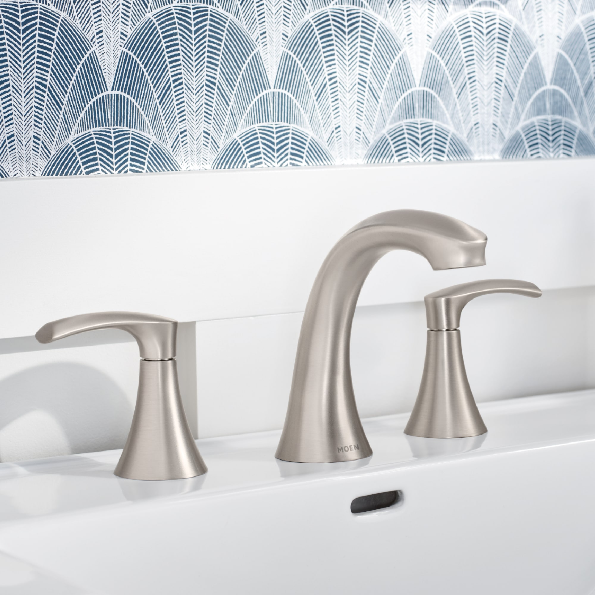 Moen 84138SRN Graeden Spot Resist Brushed Nickel Widespread 2-handle WaterSense High-arc Commercial/Residential Handle Bathroom Sink Faucet with Drain
