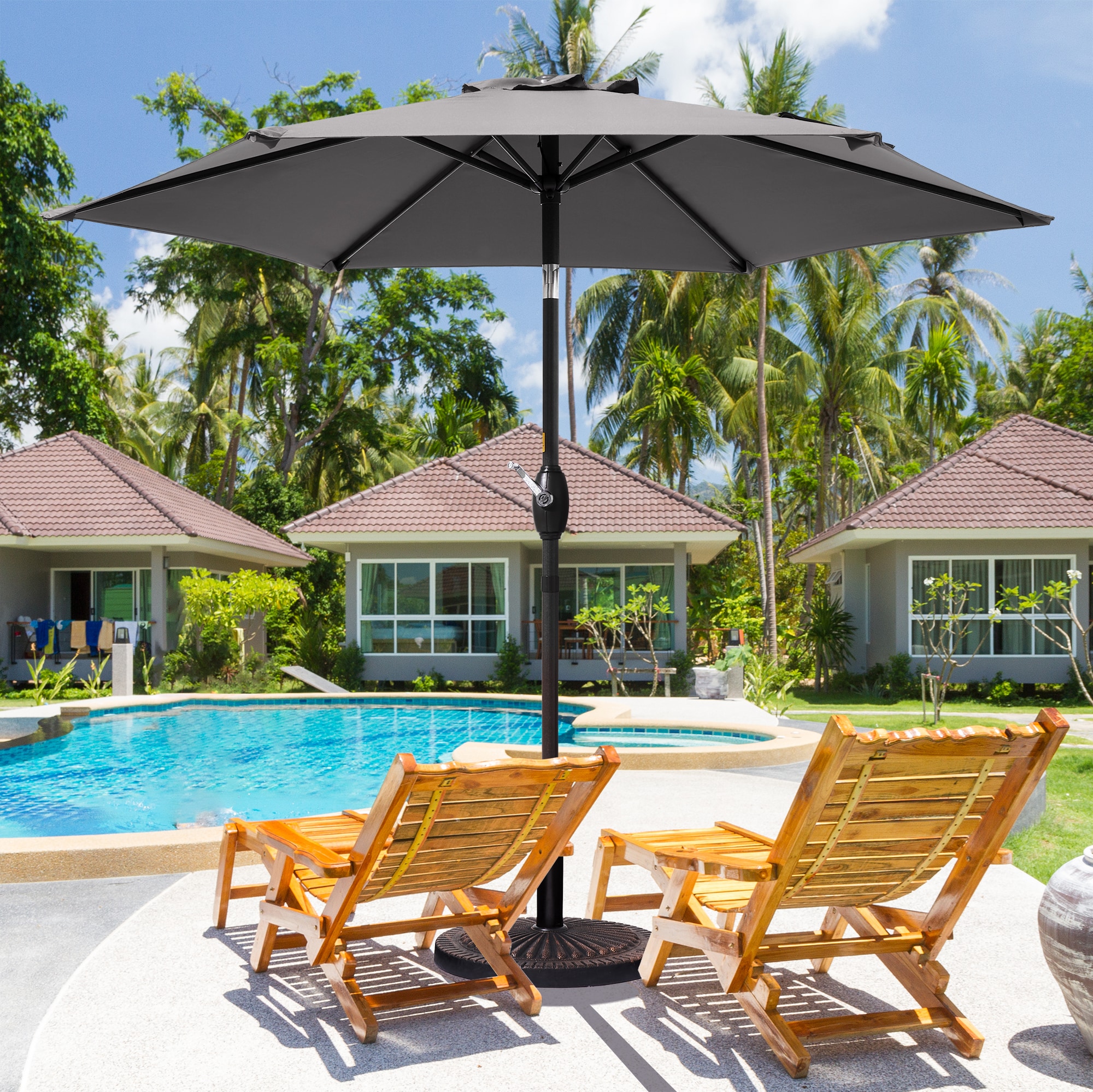 Sonkuki SD-TJ09GY 7.5-Feet Steel Gray Push-button Tilt Market Patio Umbrella