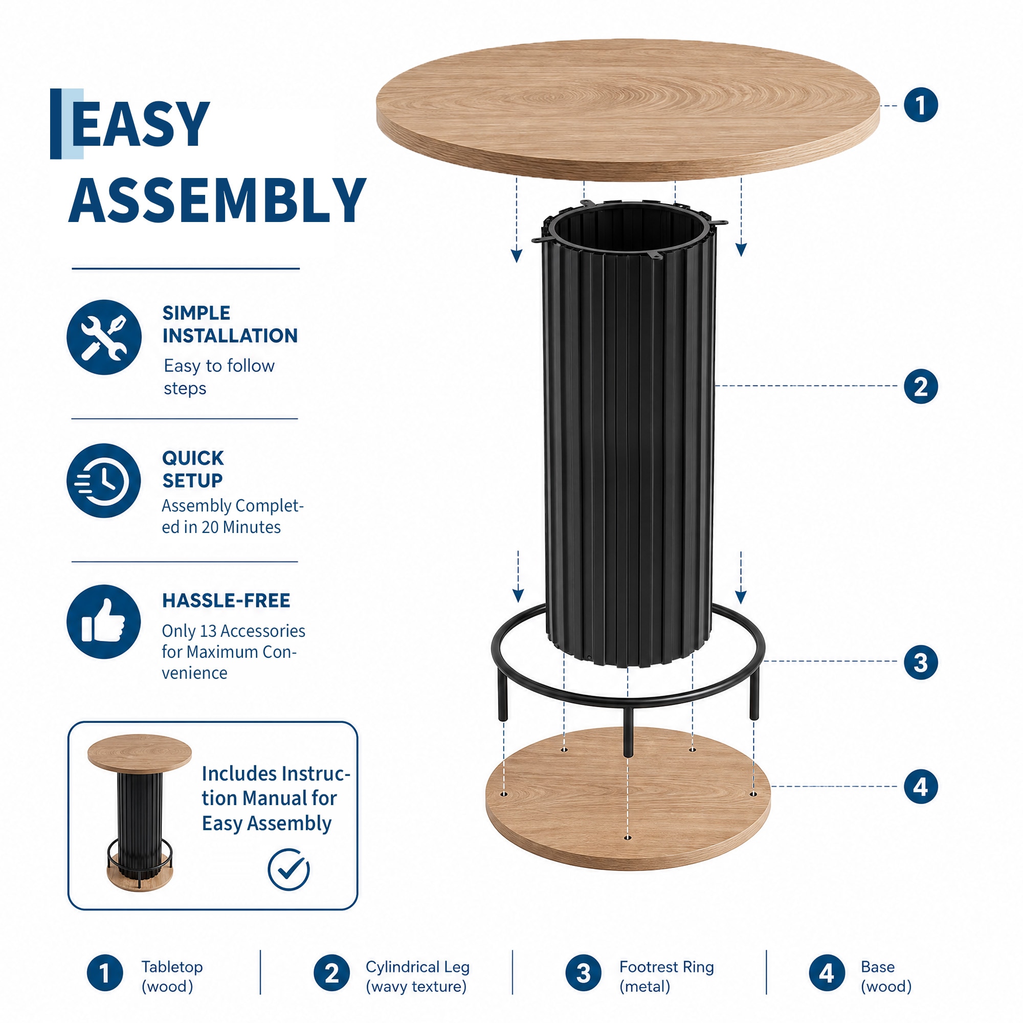 Garvee 31.5 in Round Bar Table 39.4 in high Iron Bistro Pub Table with ...