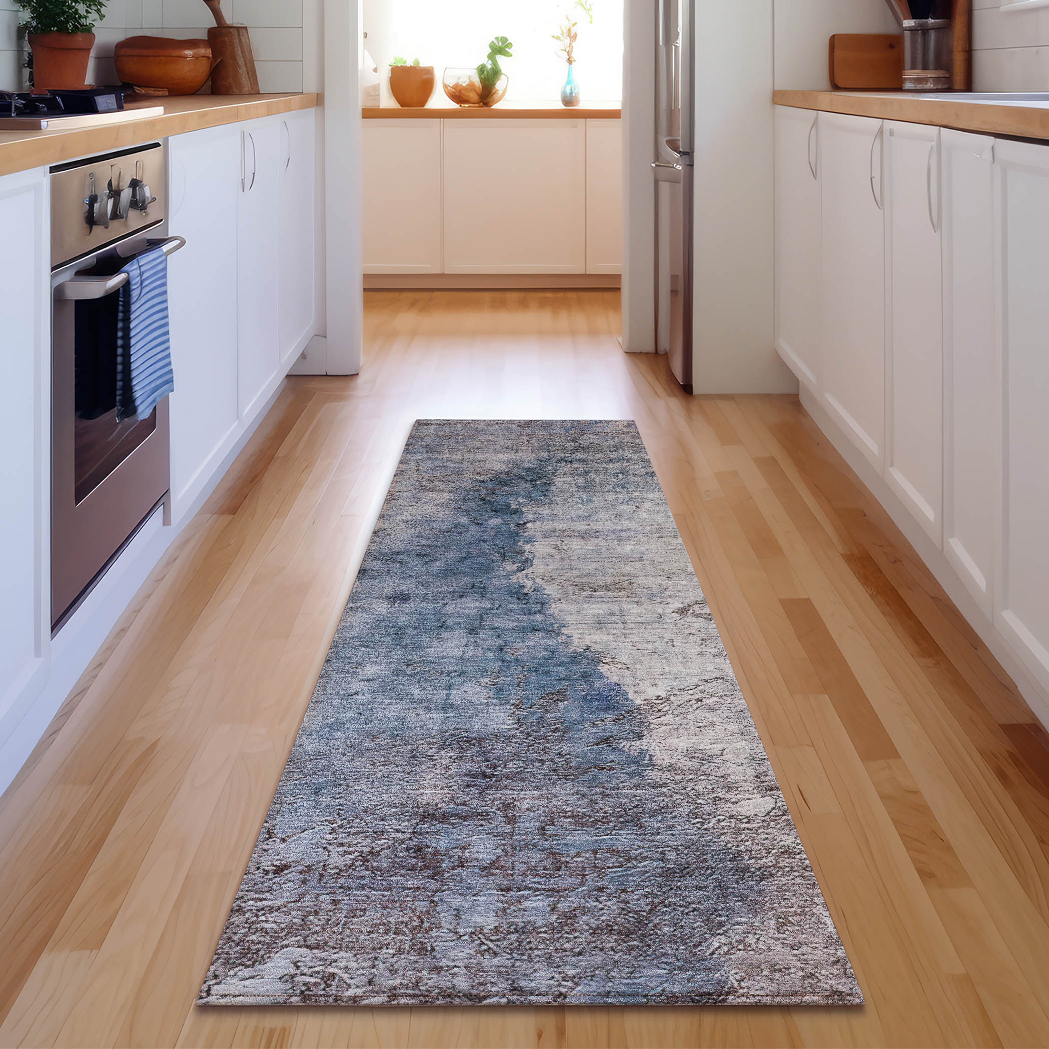 Addison Rugs AMF646BU2X8 Mayfield AMF646BU 2 x 7 (ft) Polyester Blue Rectangular Indoor Abstract Machine washable Runner rug