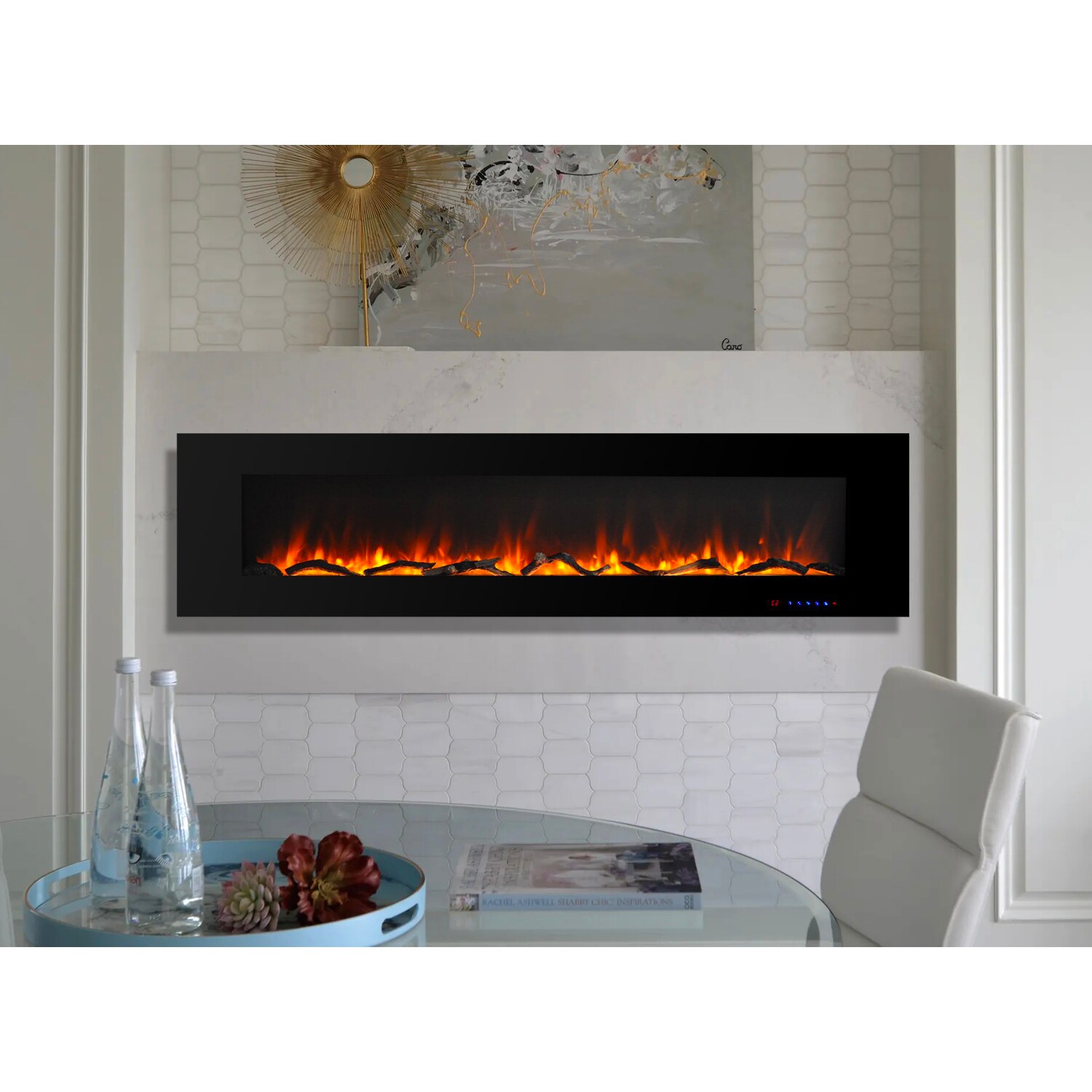 Clihome 72-in W Black LED Electric Fireplace in the Electric Fireplaces ...