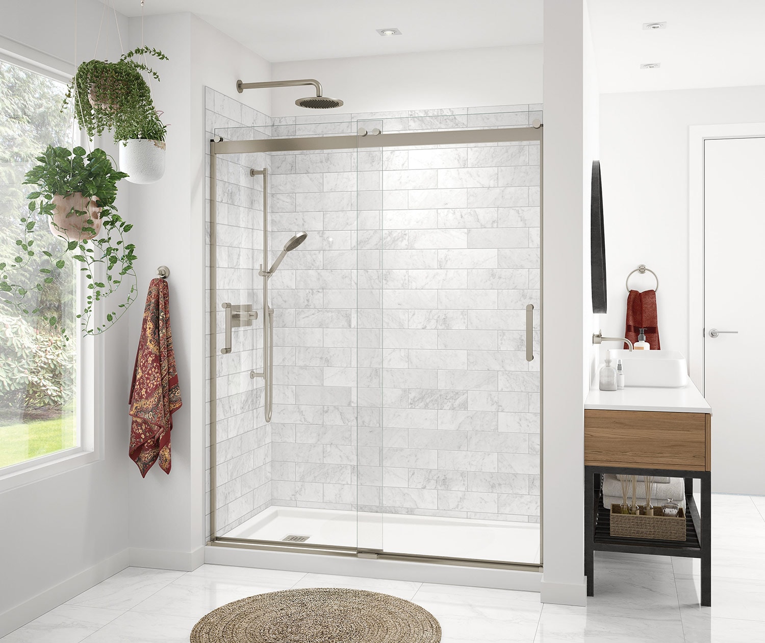 Revelation Brushed Nickel 56-in to 59-in W x 70.5-in H Frameless Sliding Shower Door | - MAAX 136691-900-305-000