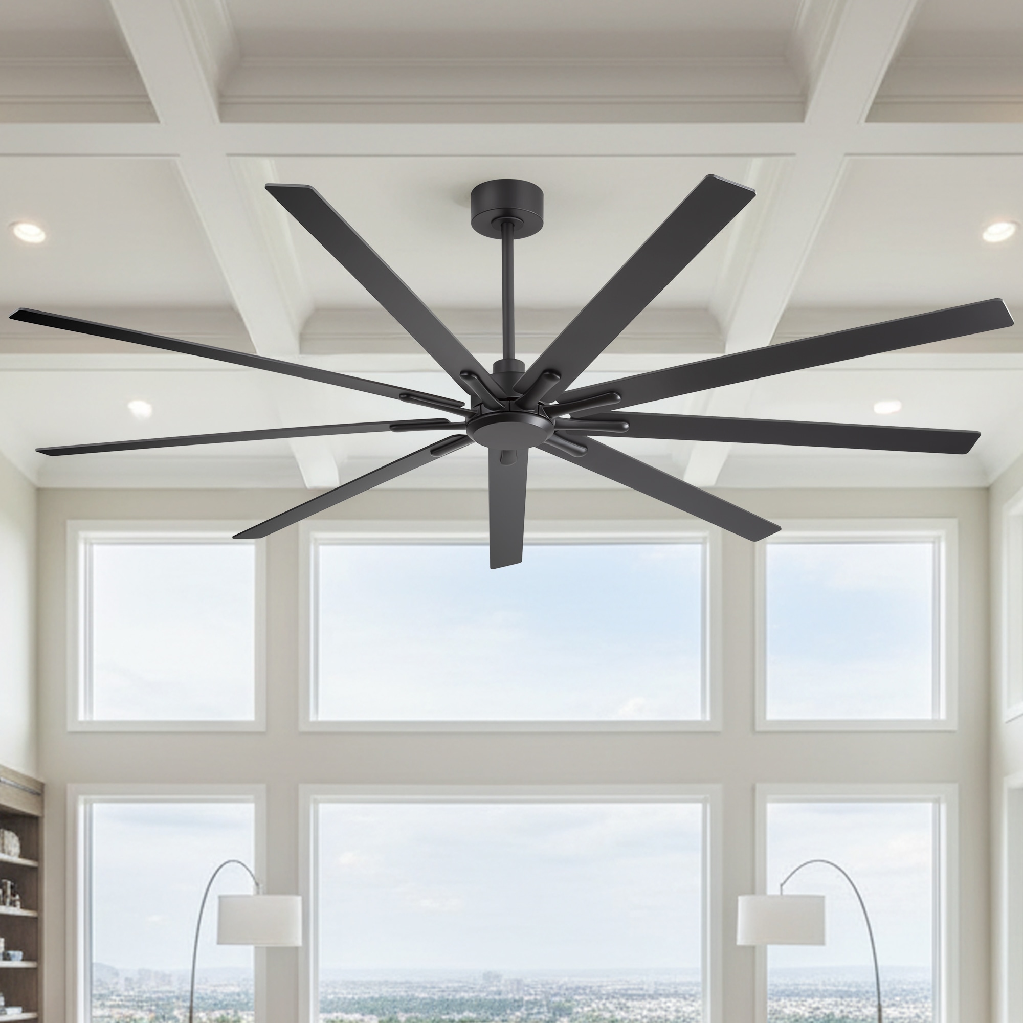 Breezary Oversized 84-in Matte Black with Black and Dark Walnut Blades Ceiling Fan Without Light and Remote Control Included 9 -Blade