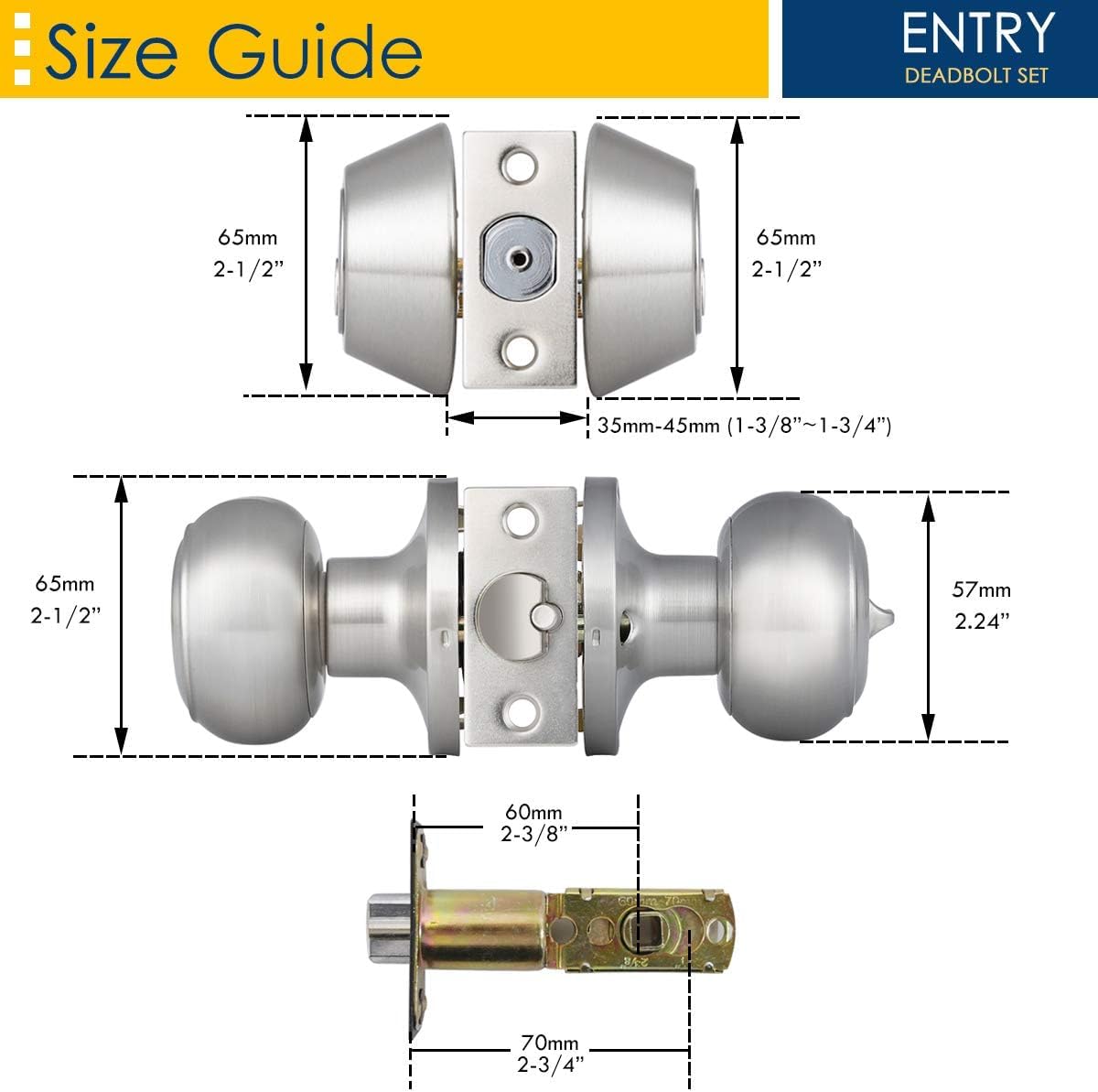 SenQWFa 2 Pack Keyed Alike Entry Door Knob and Deadbolt Set Satin ...