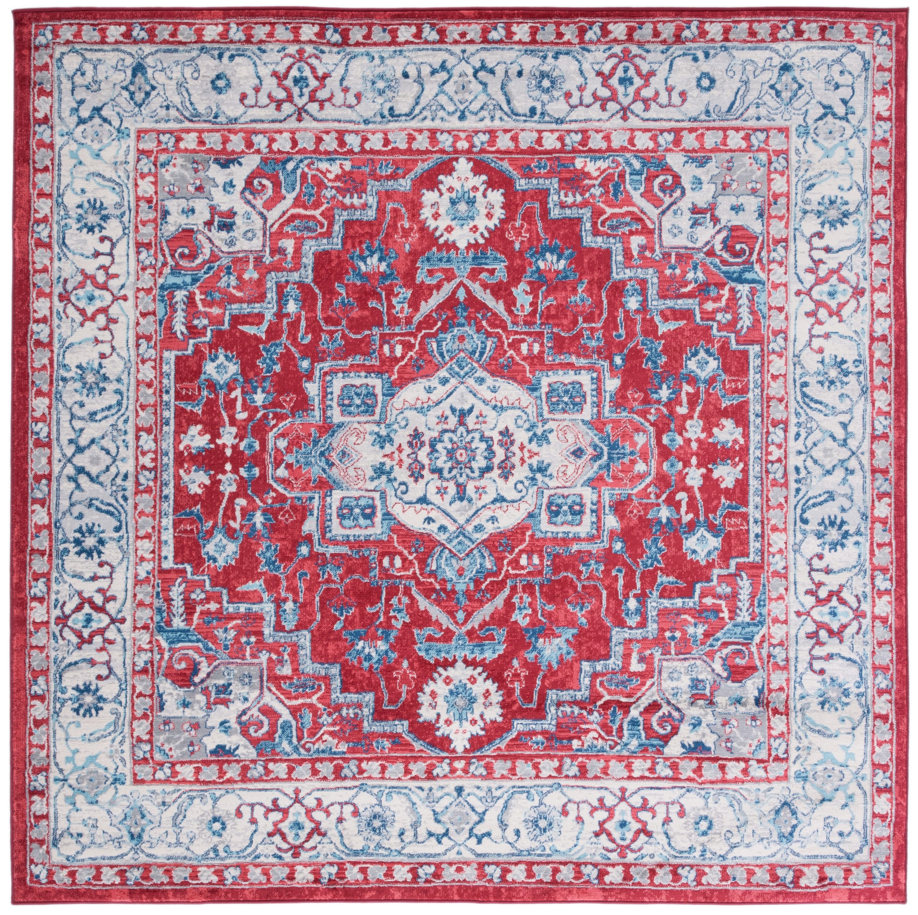 Safavieh BNT851Q-7SQ Brentwood Valeria 7 x 7 (ft) Loomed Polypropylene Red/Beige Square Indoor Floral/Botanical Farmhouse/Cottage Area rug