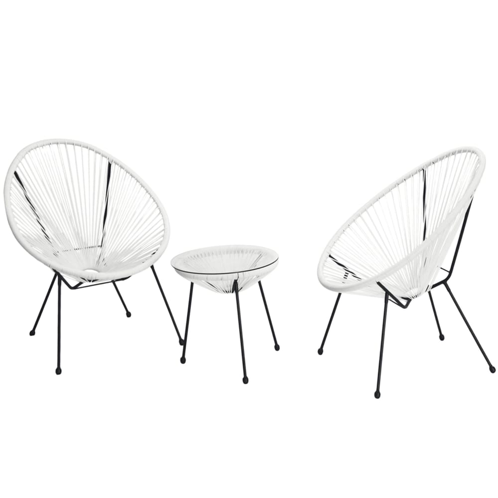 HIGHLANDERHOME WHITECHAIR2PC1TABLE Outdoor Acapulco Chairs Set of 2 Woven Stackable Black Metal Frame Metal Frame Stationary Egg Chair with White Woven Seat