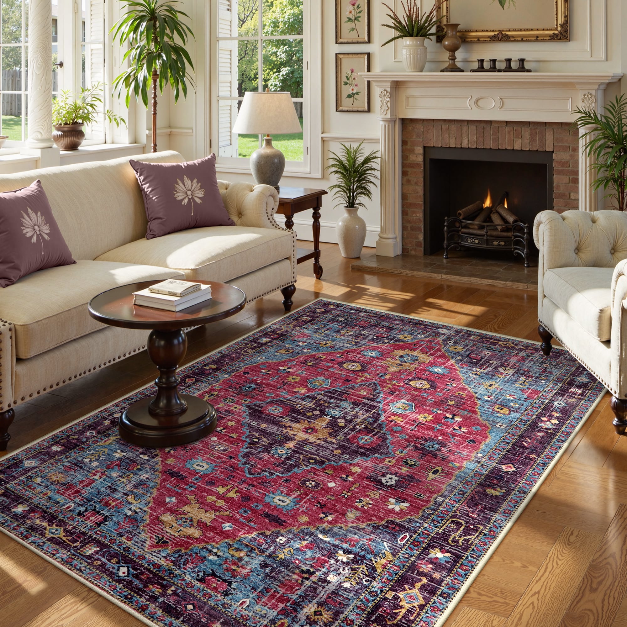 Lahome AR-DYR-001-PU2 5x7(ft) Purple Washable Traditional Abstract Non Slip Ultra Thin Soft Area Rug