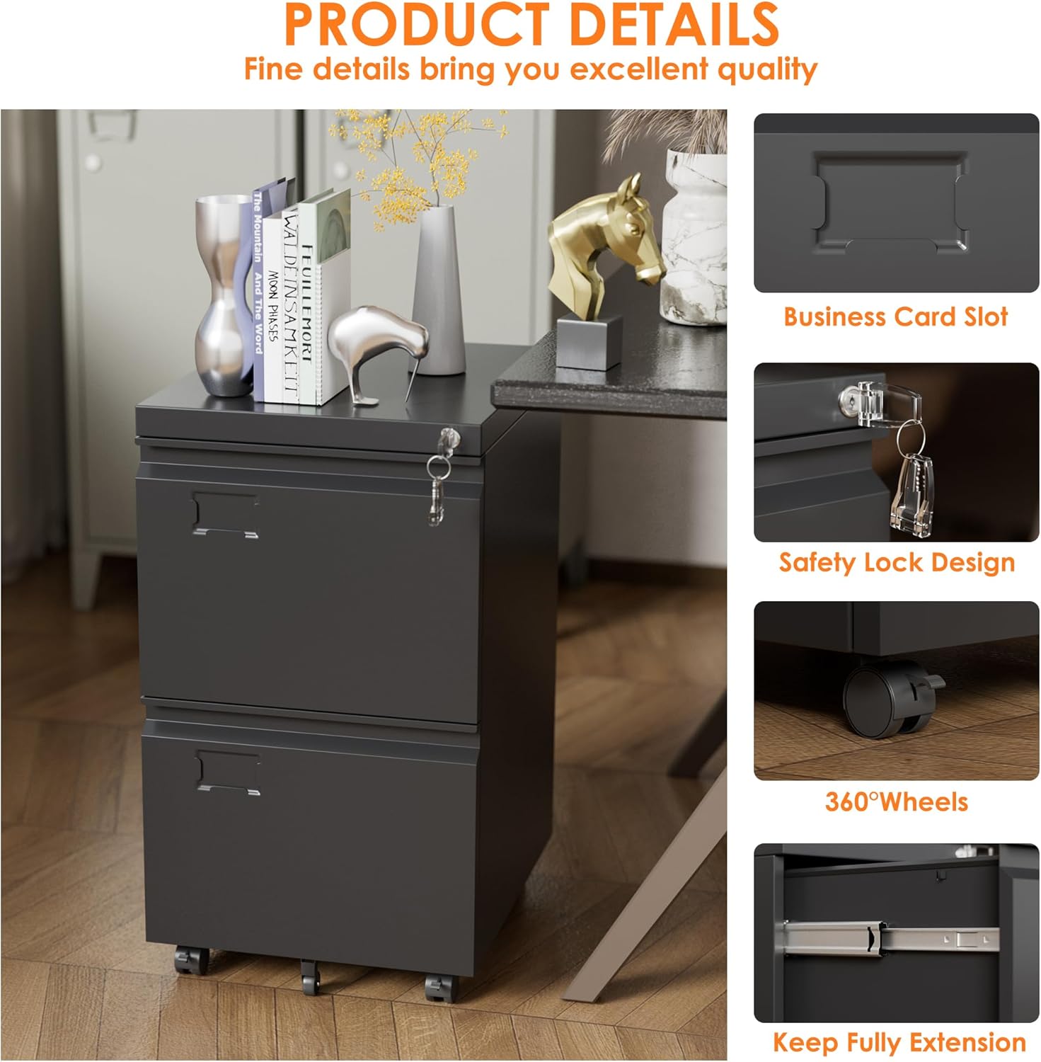 Boyel Living 2 Drawer Mobile File Cabinet with Lock Rolling Metal ...