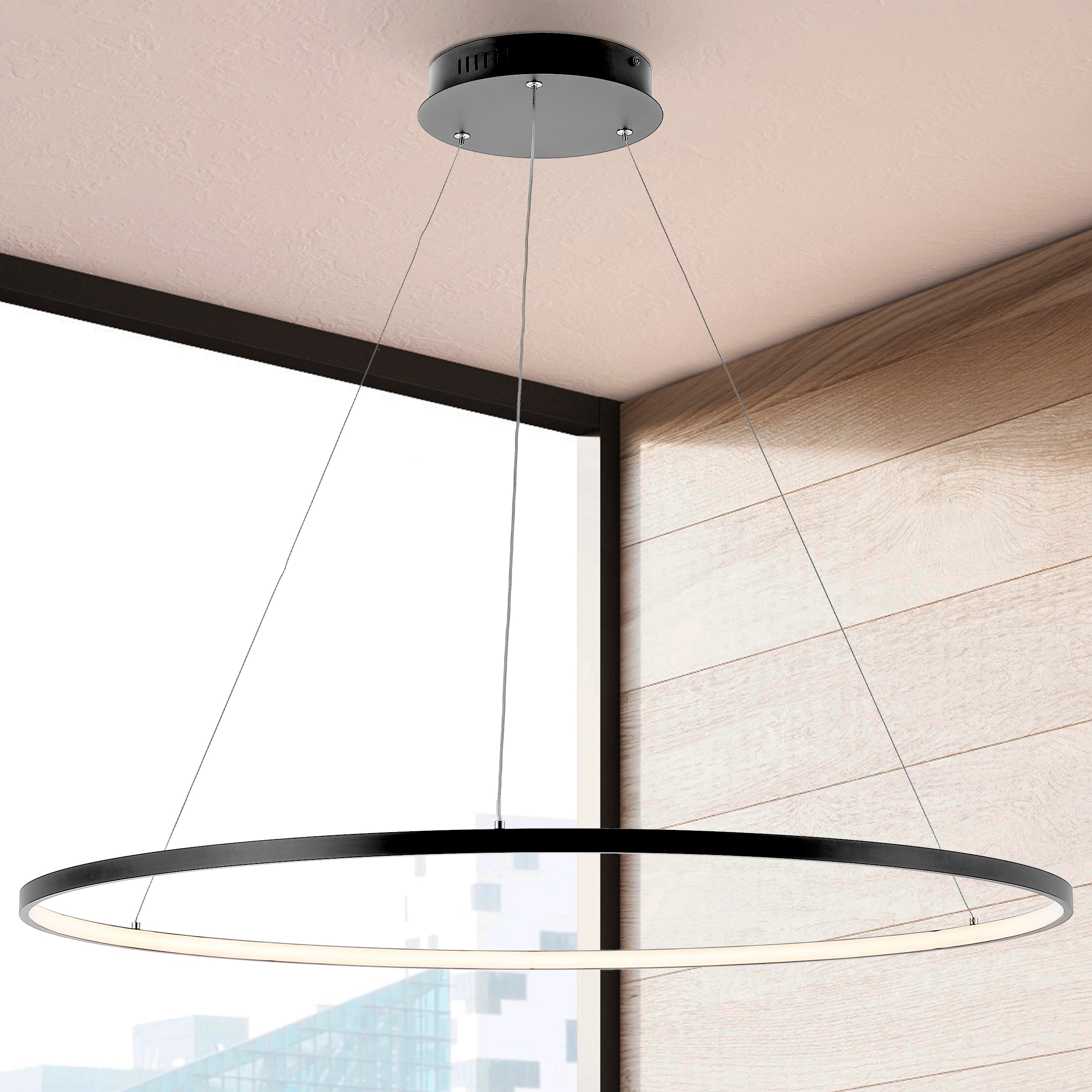 Circulo 74" Matte Black Minimalist Industrial LED Pendant