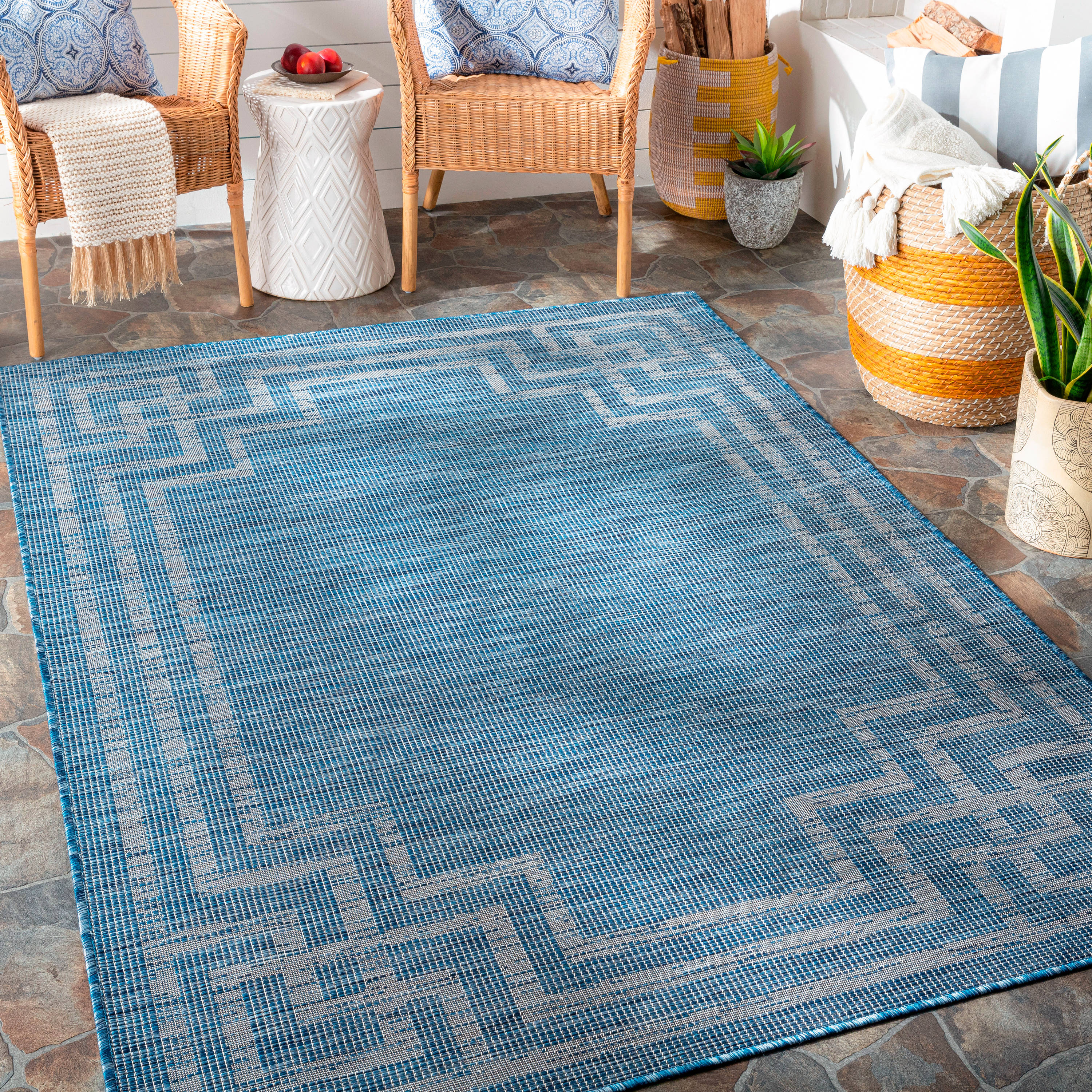 Livabliss PSA2351-537 Pasadena 5 x 7 (ft) Polypropylene Blue Rectangular Indoor/Outdoor Medallion Oriental Area rug
