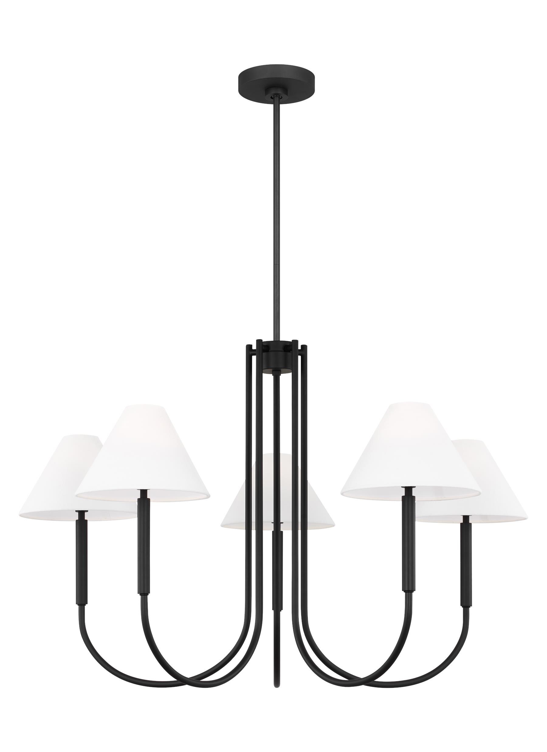 Midnight Black 6-Light Chandelier with White Linen Shades